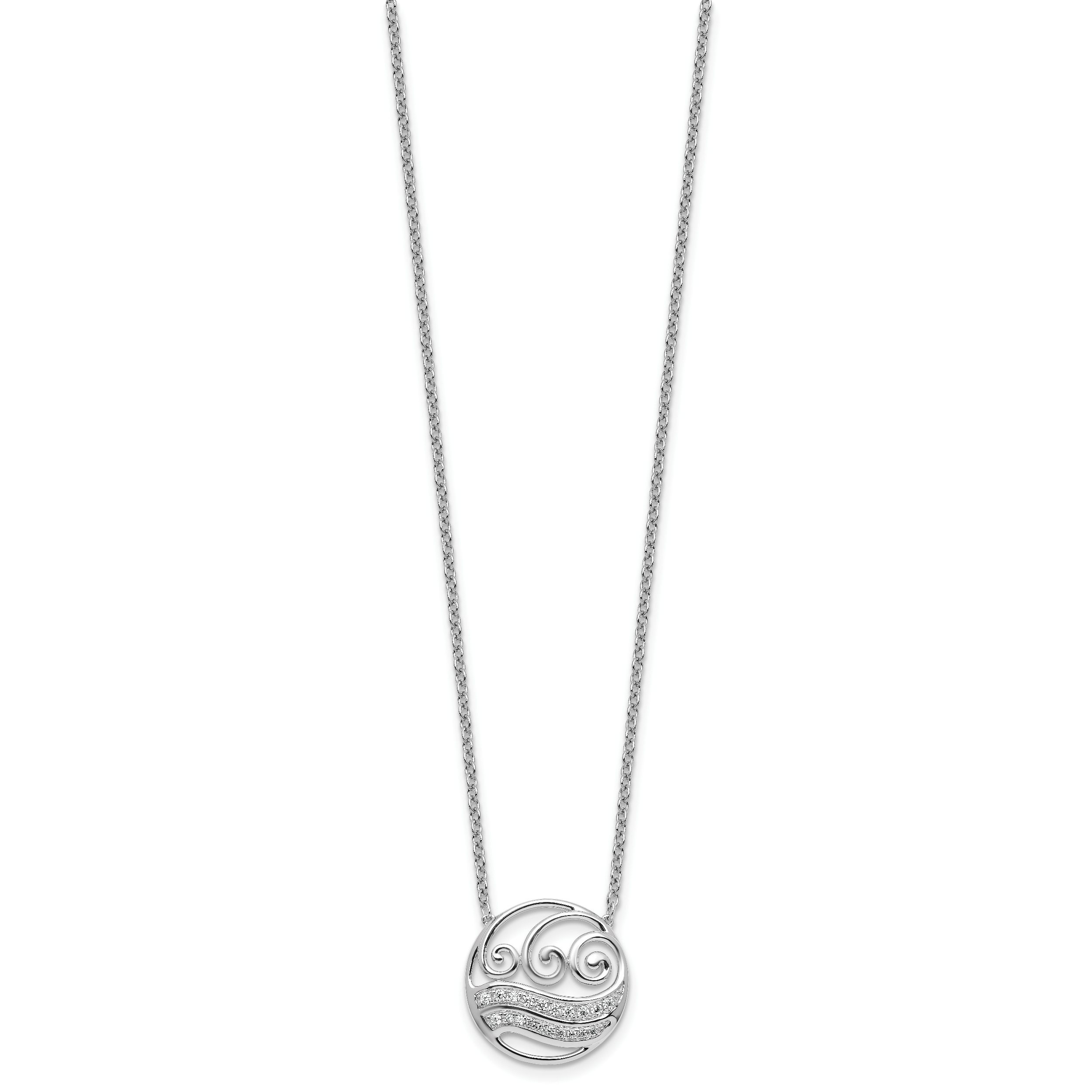 14K White Gold Polished 1/6 carat Diamond Circle with Waves 18 inch Necklace Secondary image