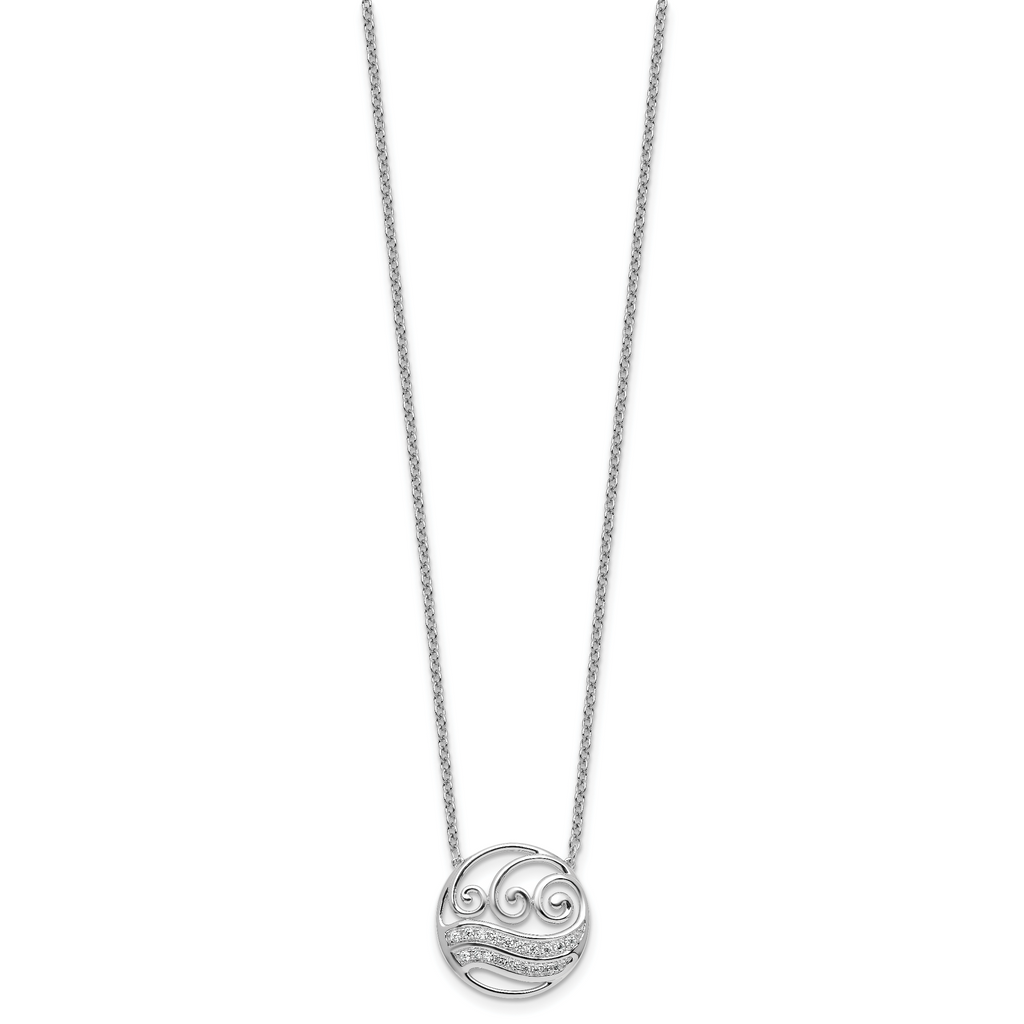 14K White Gold Polished 1/6 carat Diamond Circle with Waves 18 inch Necklace