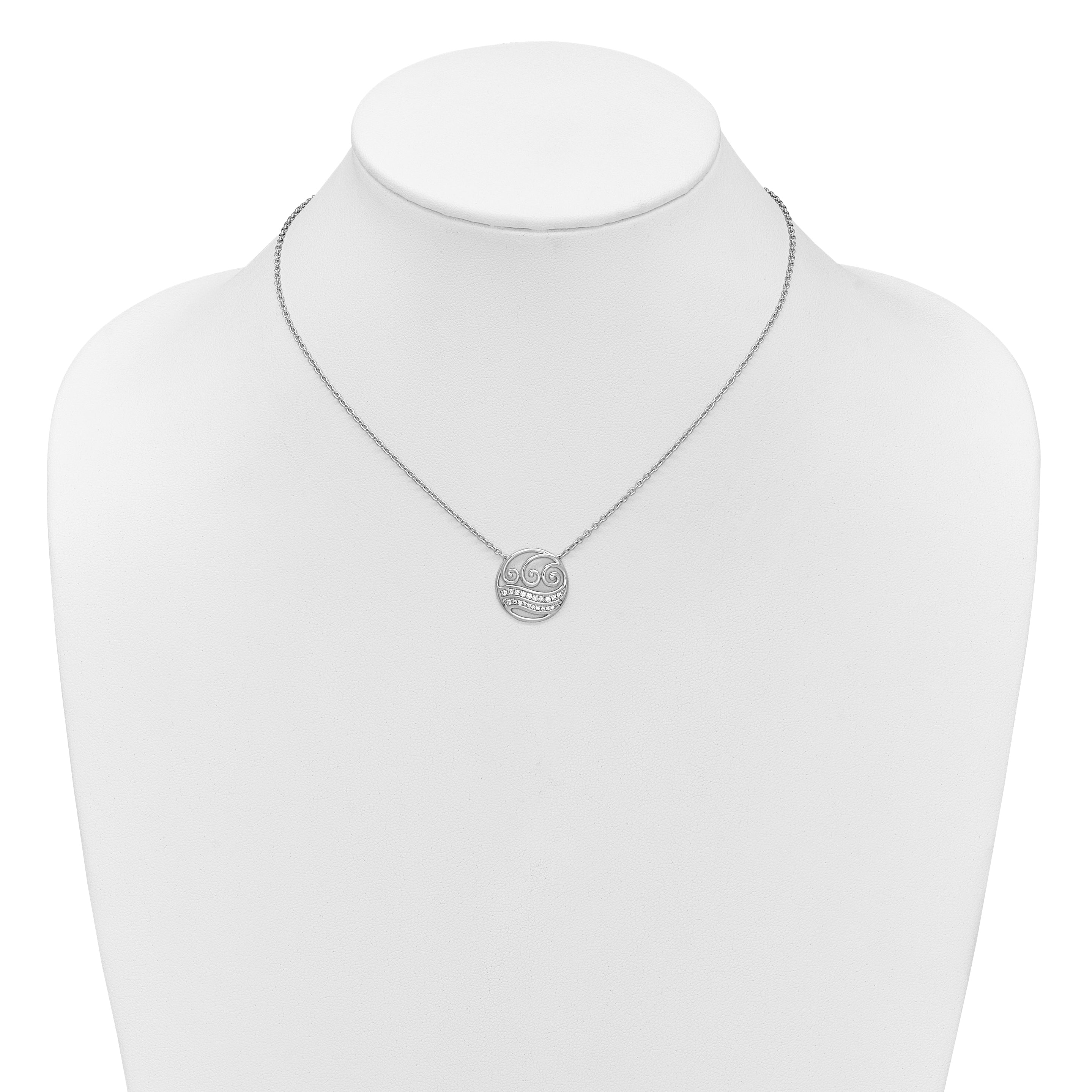 14K White Gold Polished 1/6 carat Diamond Circle with Waves 18 inch Necklace