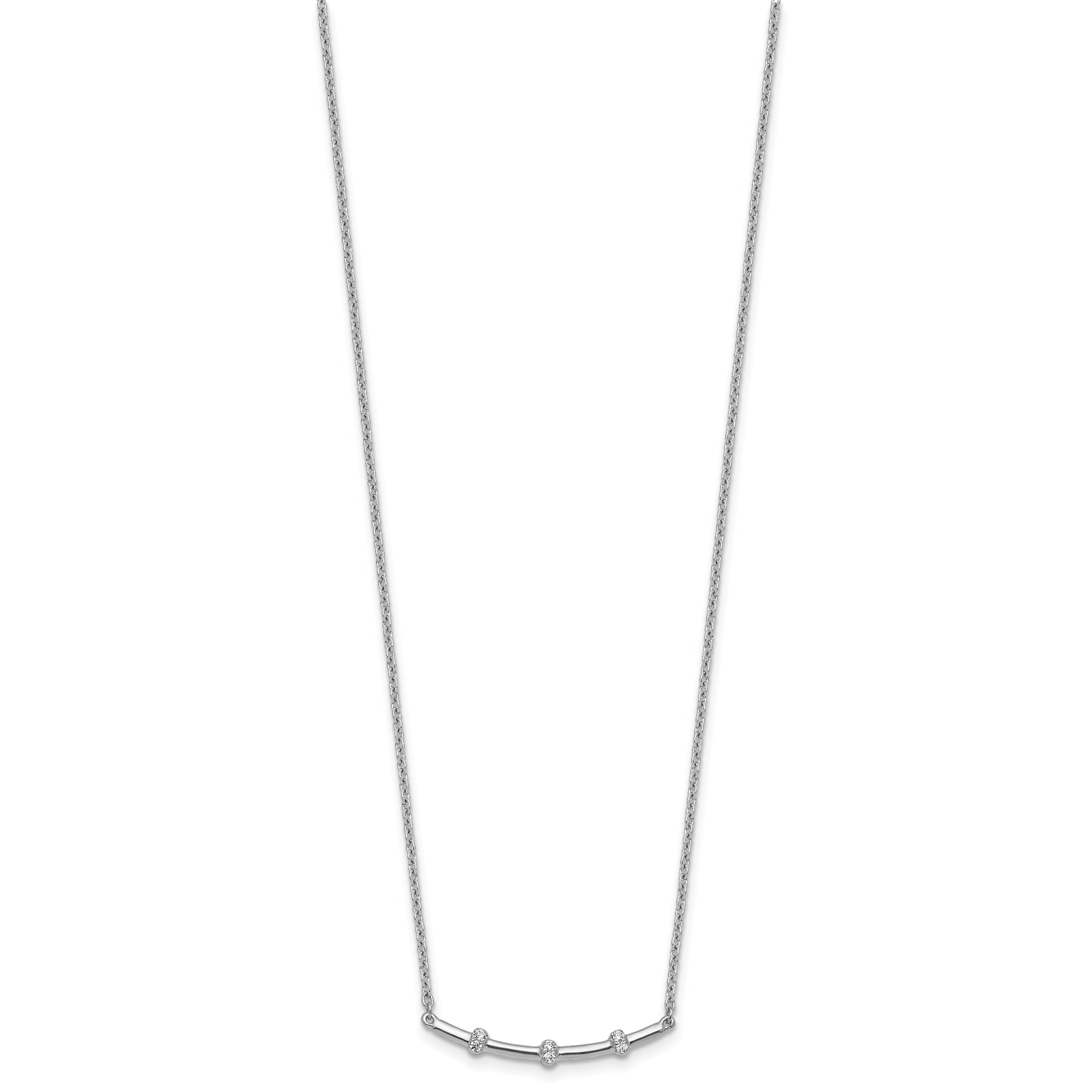 14K White Gold Polished 1/20 carat Diamond Curved Bar 18 inch Necklace