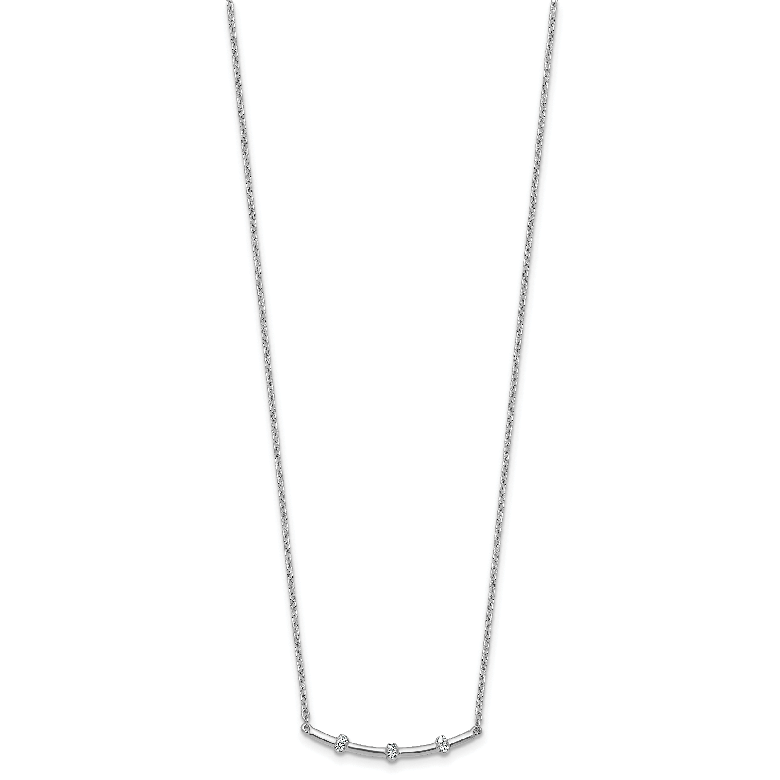14K White Gold Polished 1/20 carat Diamond Curved Bar 18 inch Necklace