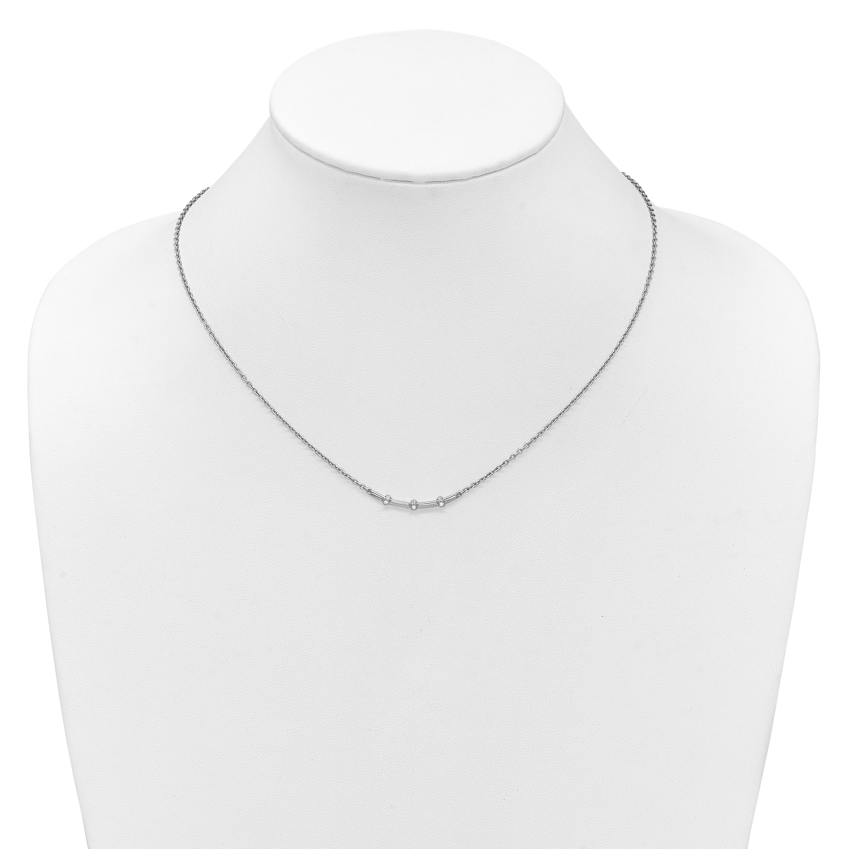 14K White Gold Polished 1/20 carat Diamond Curved Bar 18 inch Necklace