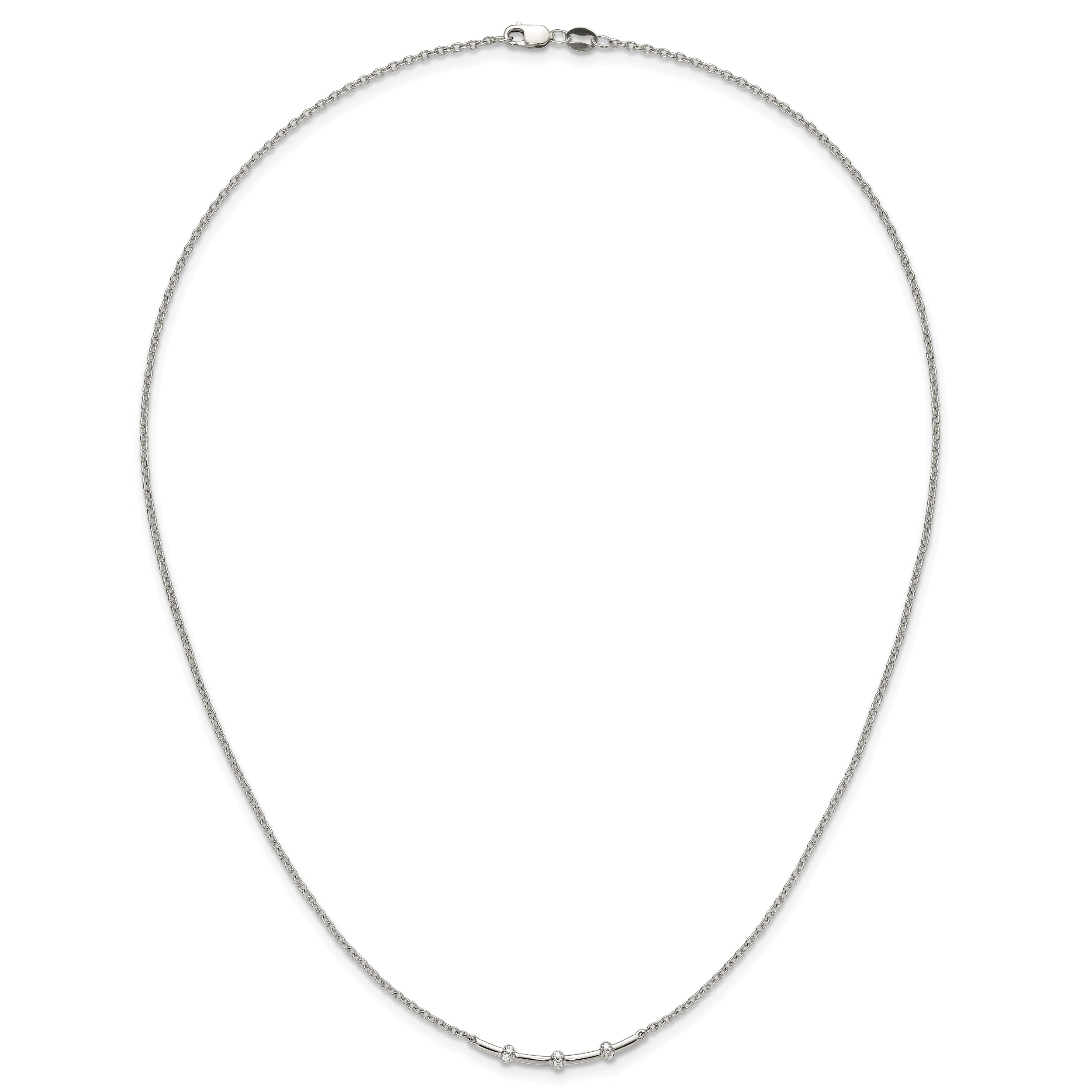 14K White Gold Polished 1/20 carat Diamond Curved Bar 18 inch Necklace
