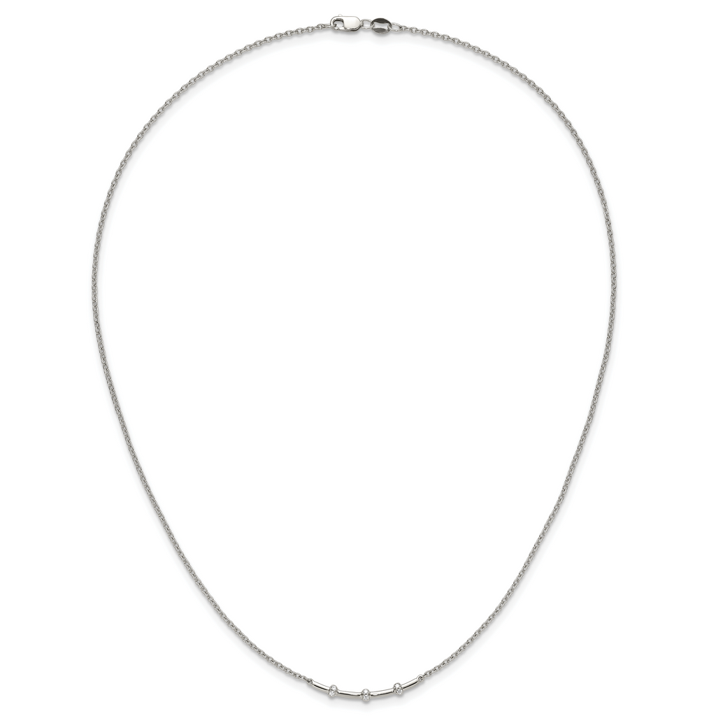 14K White Gold Polished 1/20 carat Diamond Curved Bar 18 inch Necklace