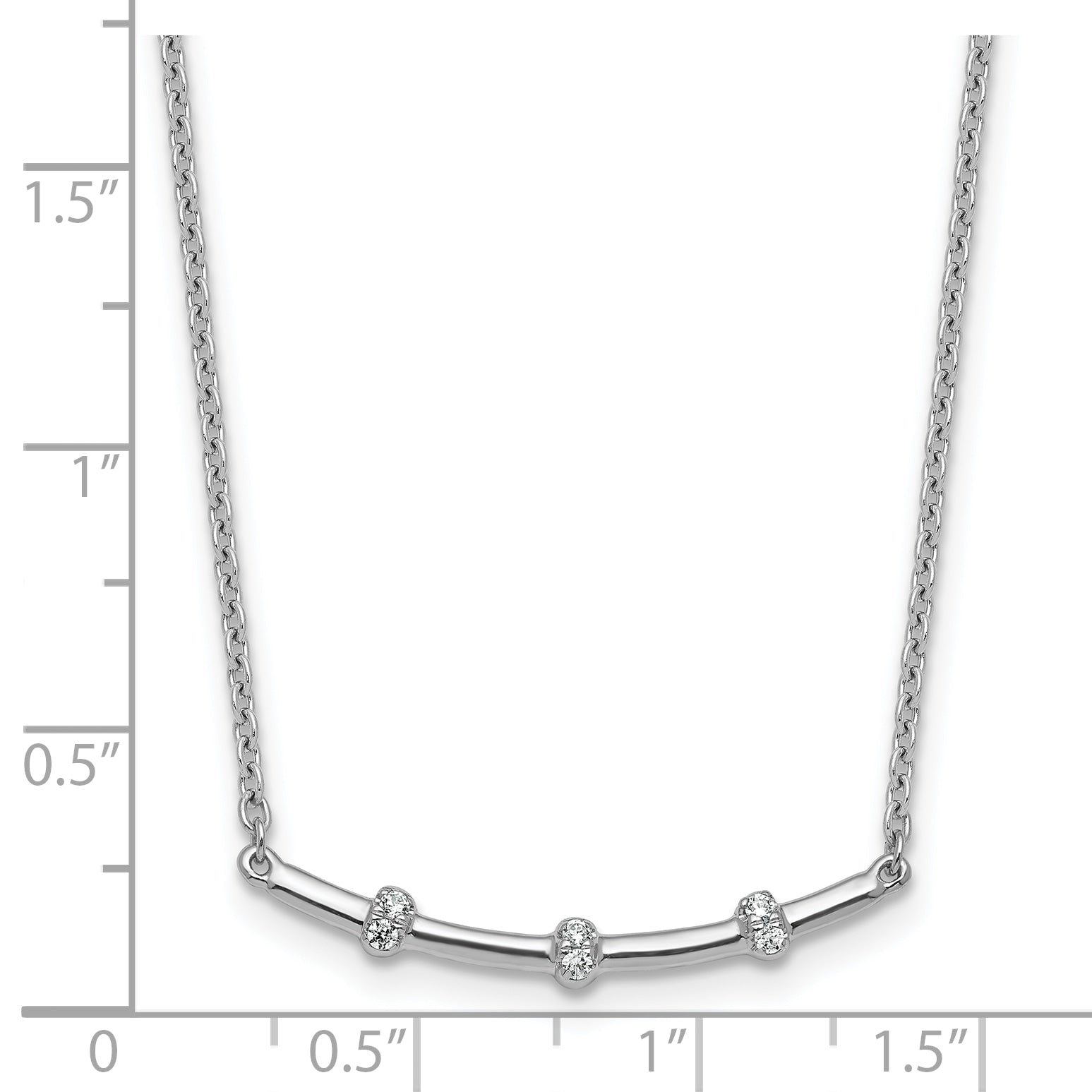 14K White Gold Polished 1/20 carat Diamond Curved Bar 18 inch Necklace