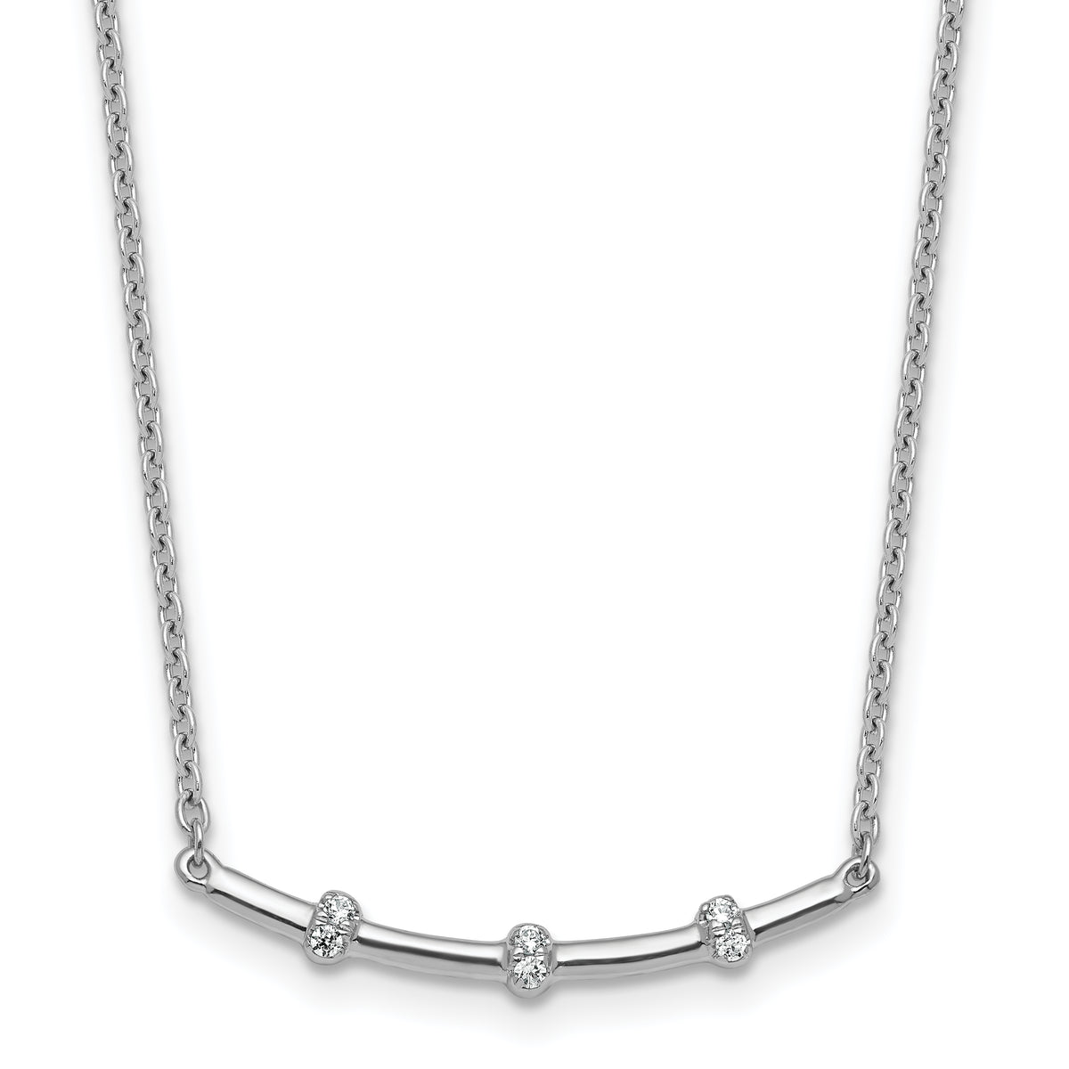 14K White Gold Polished 1/20 carat Diamond Curved Bar 18 inch Necklace