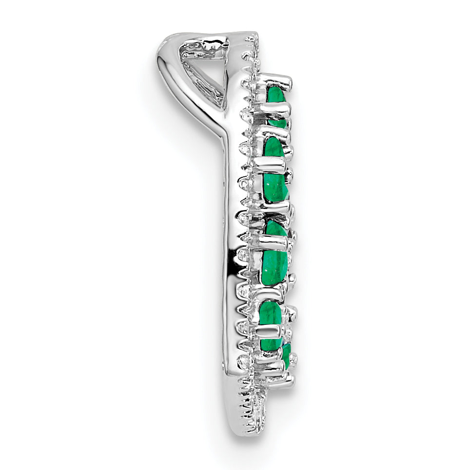14K White Gold Polished Diamond and Emerald Heart Chain Slide Secondary image