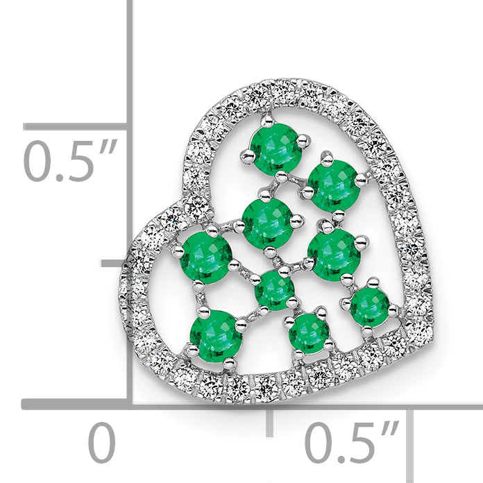 14K White Gold Polished Diamond and Emerald Heart Chain Slide