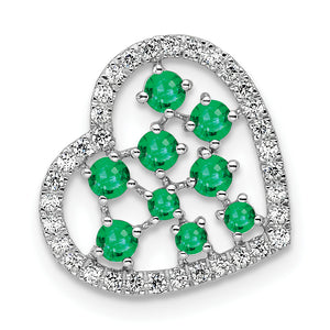 Diamond & Emerald Heart Chain Slide in 14K White Gold, 15mm (0.21 ct. tw.) - Sophia Jewelers