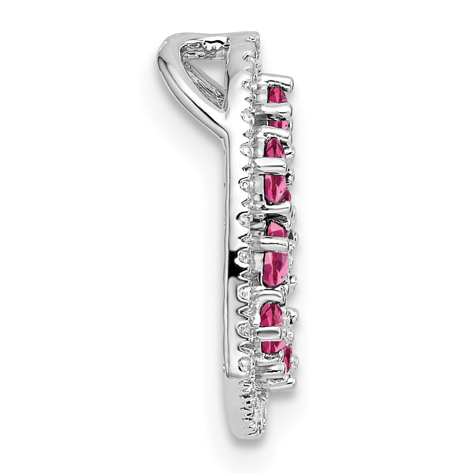 14K White Gold Polished Diamond and Pink Tourmaline Heart Chain Slide Secondary image