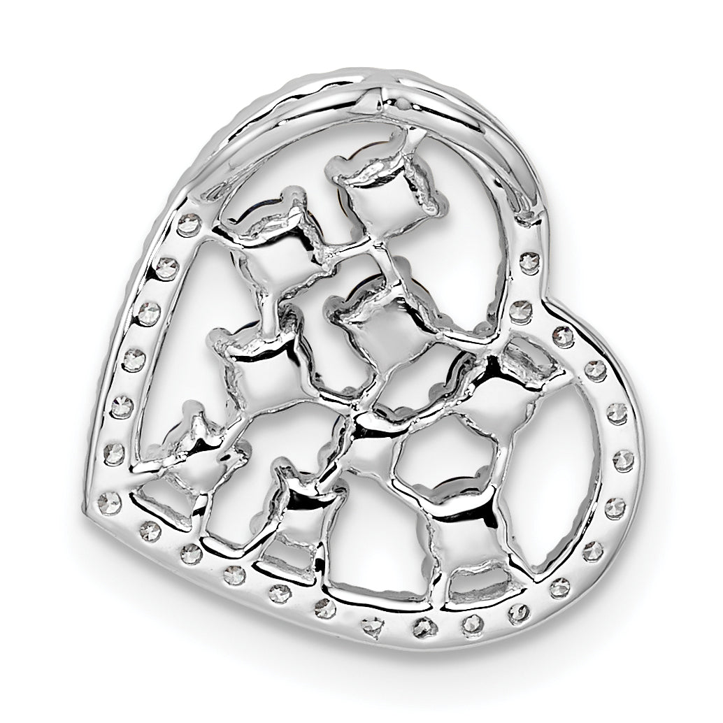 14K White Gold Polished Diamond and Pink Tourmaline Heart Chain Slide
