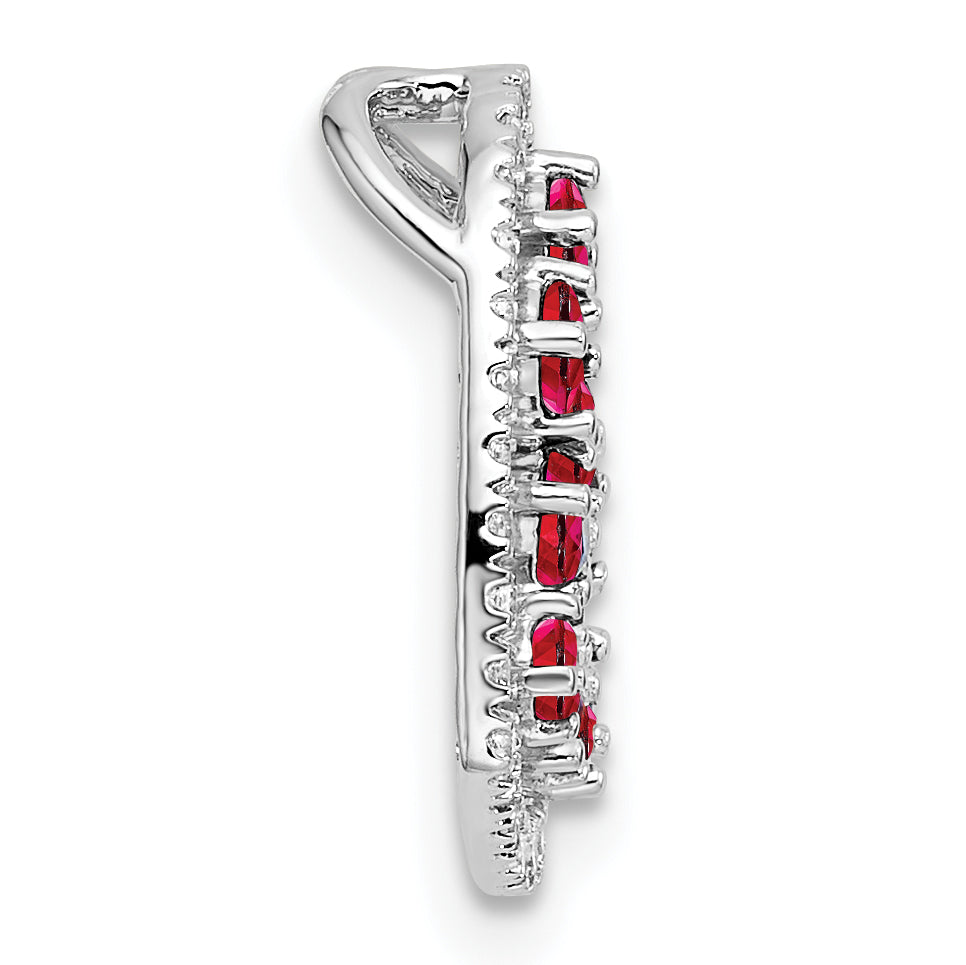 14K White Gold Polished Diamond and Ruby Heart Chain Slide Secondary image