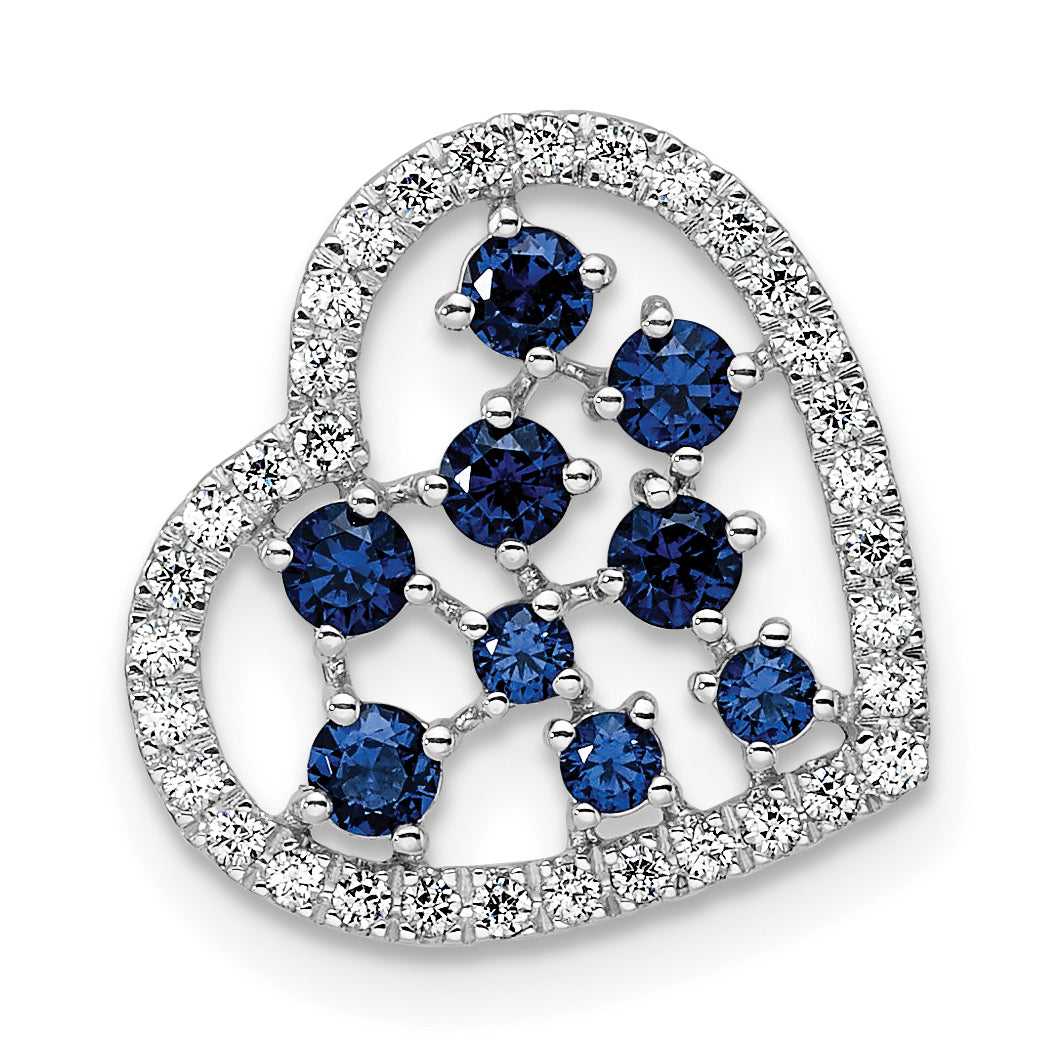 14K White Gold Polished Diamond and Sapphire Heart Chain Slide Main image