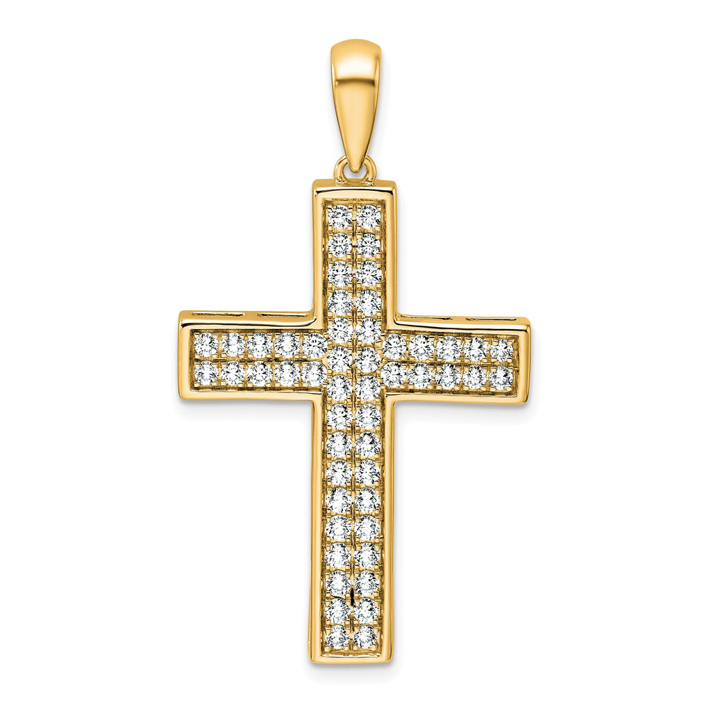Lab-Grown Diamond Cross Pendant in 14K Yellow Gold, 32mm (1 ct. tw.) - Sophia Jewelers