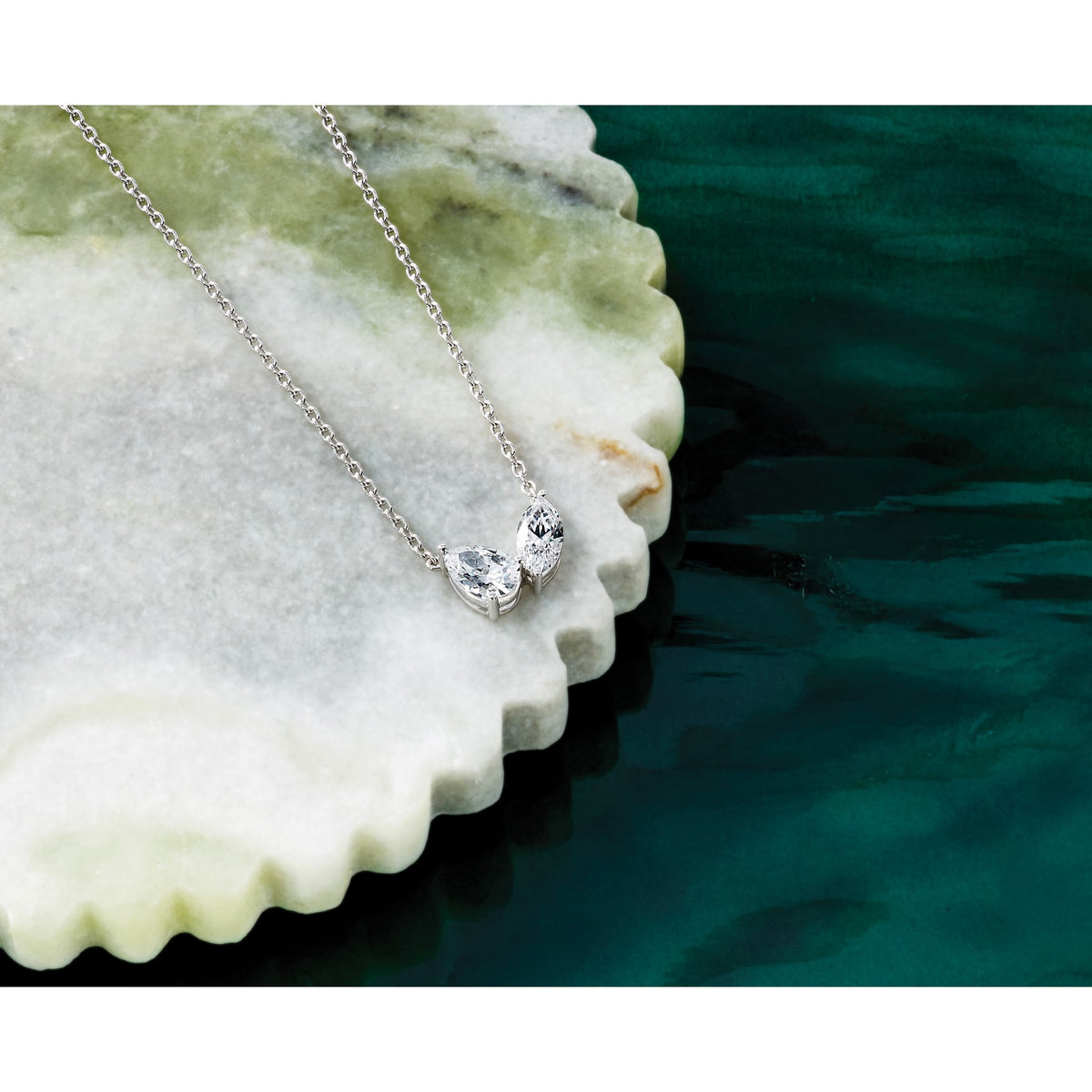 Lab-Grown Diamond Two-Stone Necklace in 14K White Gold (1 5/8 ct. tw.), 18 Inch - Sophia Jewelers