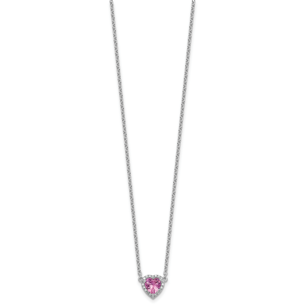 14kw 1/10 carat Lab Grown Diamond VS+ F+ and Genuine Pink Sapphire Complete 18 inch Heart Necklace