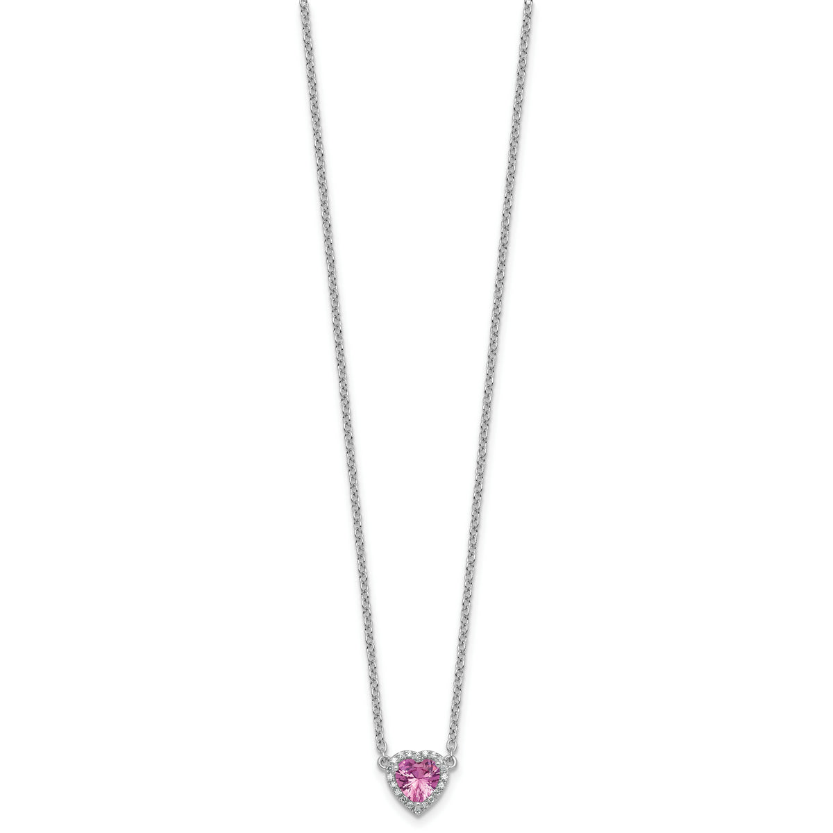 14kw 1/10 carat Lab Grown Diamond VS+ F+ and Genuine Pink Sapphire Complete 18 inch Heart Necklace