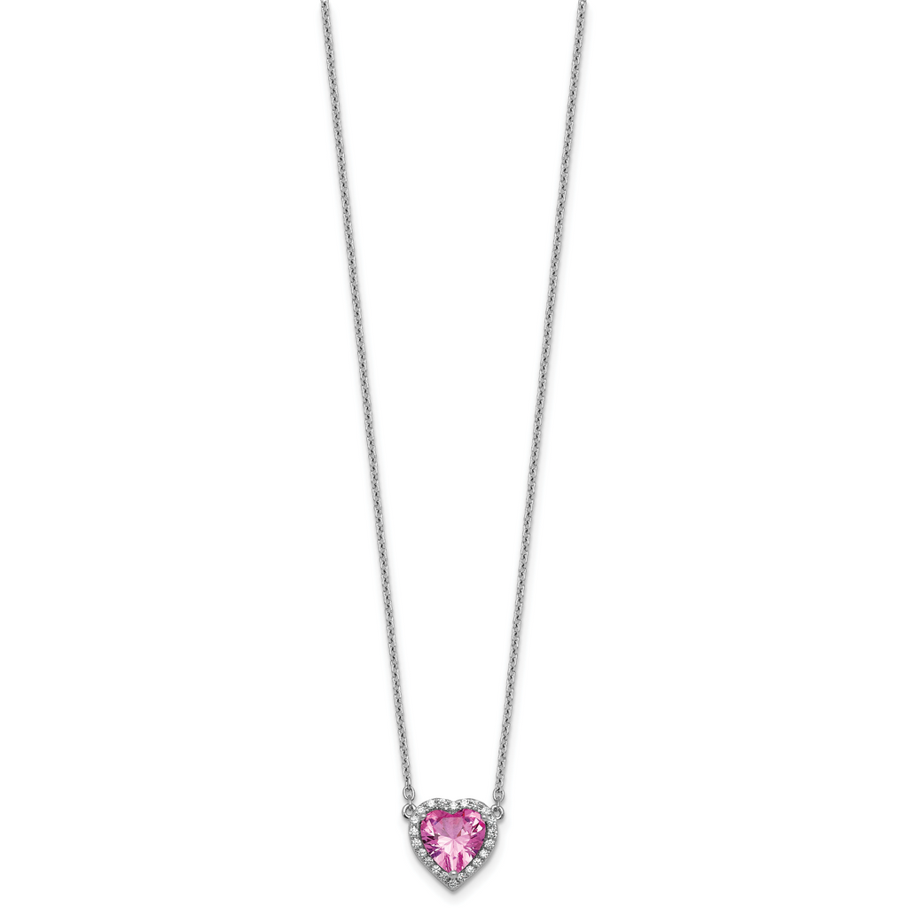 14kw 1/6 carat Lab Grown Diamond VS+ F+ and Genuine Pink Sapphire Complete 18 inch Heart Necklace