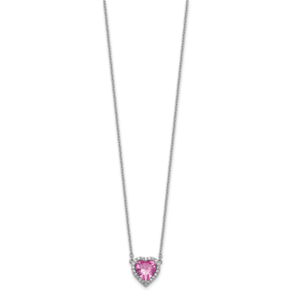 14kw 1/6 carat Lab Grown Diamond VS+ F+ and Genuine Pink Sapphire Complete 18 inch Heart Necklace
