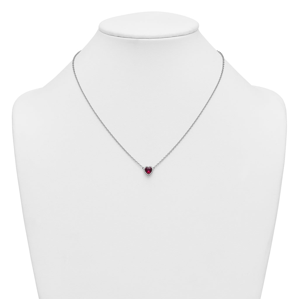 14kw 1/10 carat Lab Grown Diamond VS+ F+ and Genuine Ruby Complete 18 inch Heart Necklace