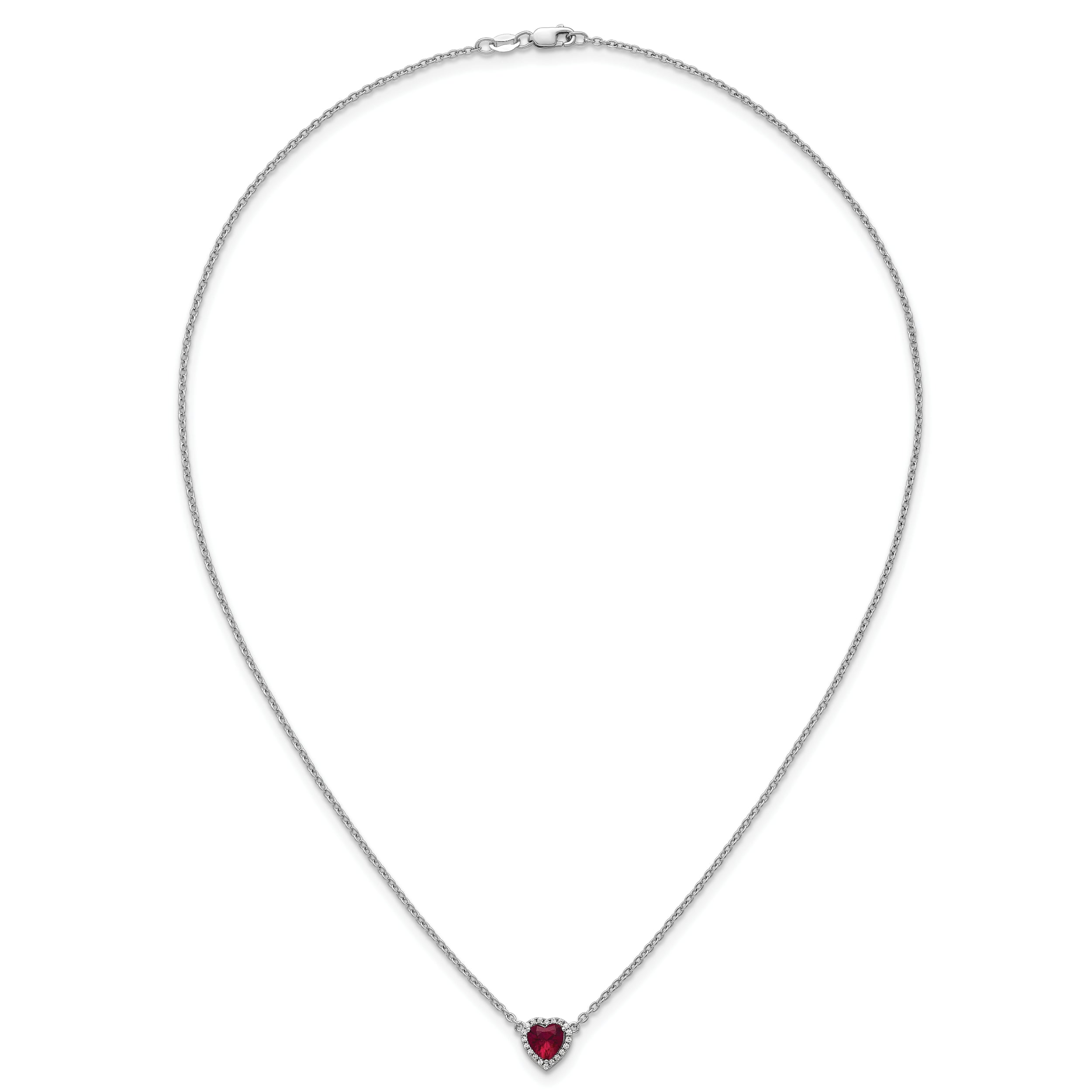 14kw 1/10 carat Lab Grown Diamond VS+ F+ and Genuine Ruby Complete 18 inch Heart Necklace