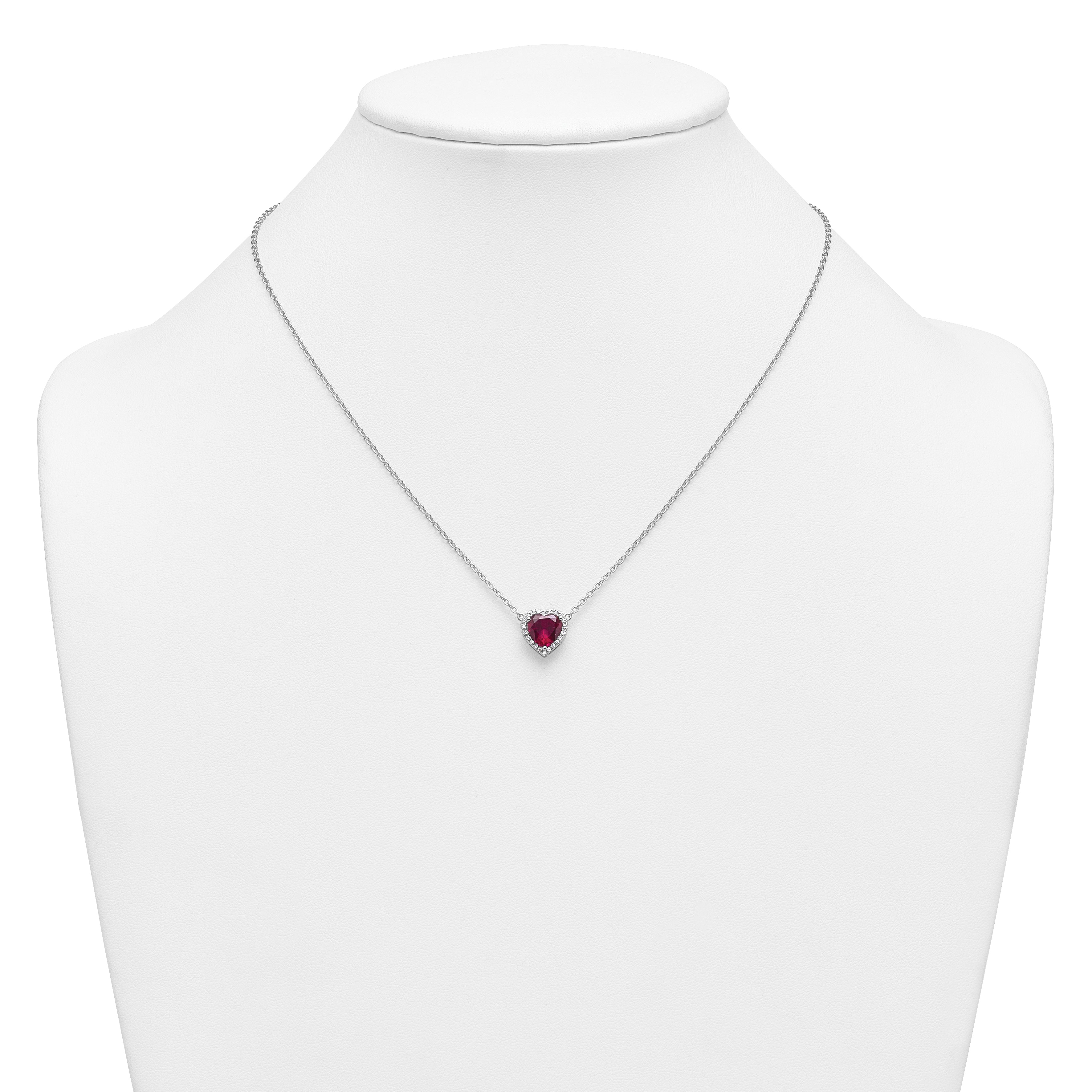 14kw 1/6 carat Lab Grown Diamond VS+ F+ and Genuine Ruby Complete 18 inch Heart Necklace