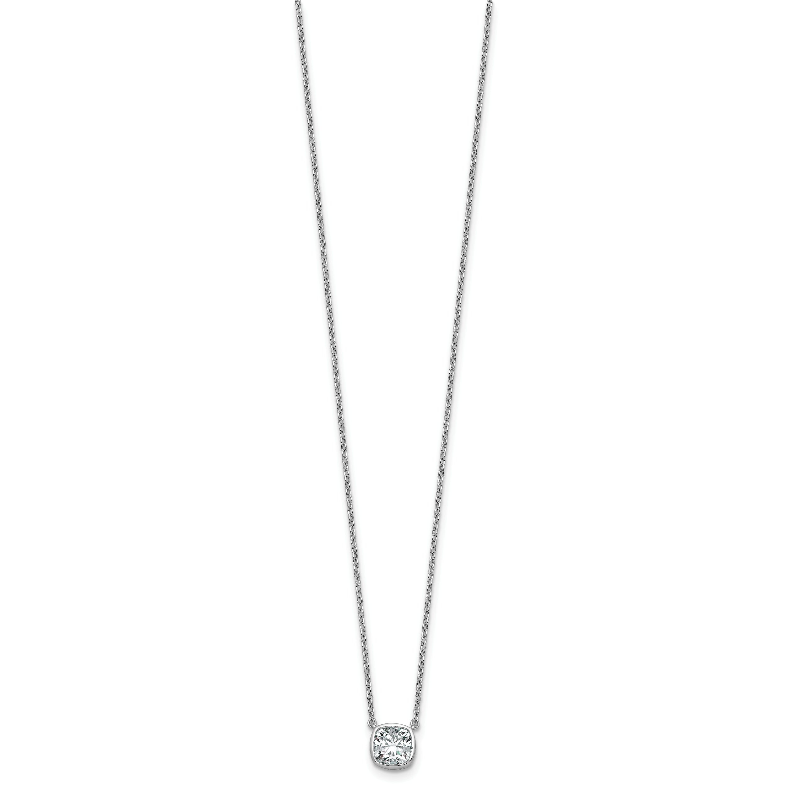 14k White Gold 1 carat Certified Lab Grown Diamond VS+ F+ Cushion Complete 18 inch Bezel Set Necklace