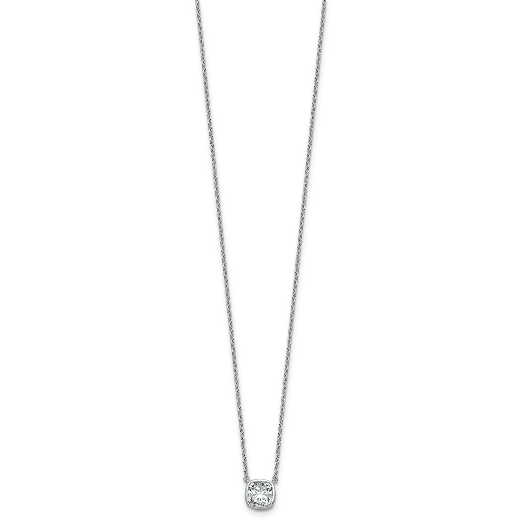 14k White Gold 1 carat Certified Lab Grown Diamond VS+ F+ Cushion Complete 18 inch Bezel Set Necklace