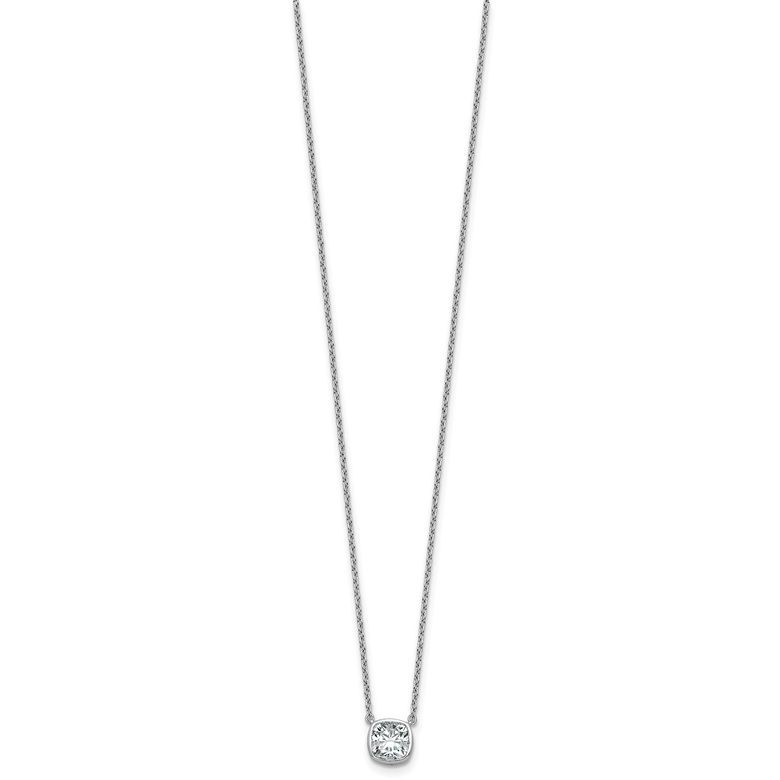 14k White Gold 1 carat Certified Lab Grown Diamond VS+ F+ Cushion Complete 18 inch Bezel Set Necklace