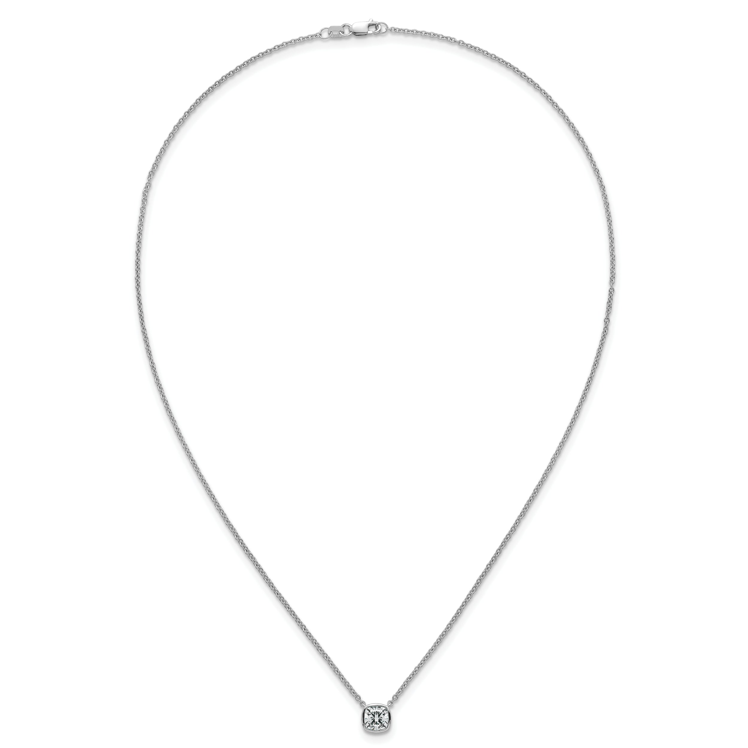 14k White Gold 1 carat Certified Lab Grown Diamond VS+ F+ Cushion Complete 18 inch Bezel Set Necklace