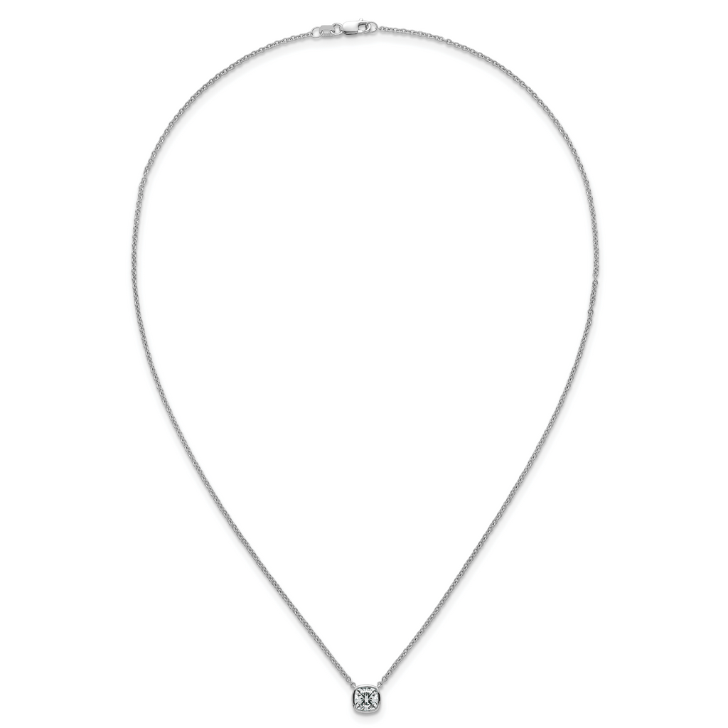 14k White Gold 1 carat Certified Lab Grown Diamond VS+ F+ Cushion Complete 18 inch Bezel Set Necklace
