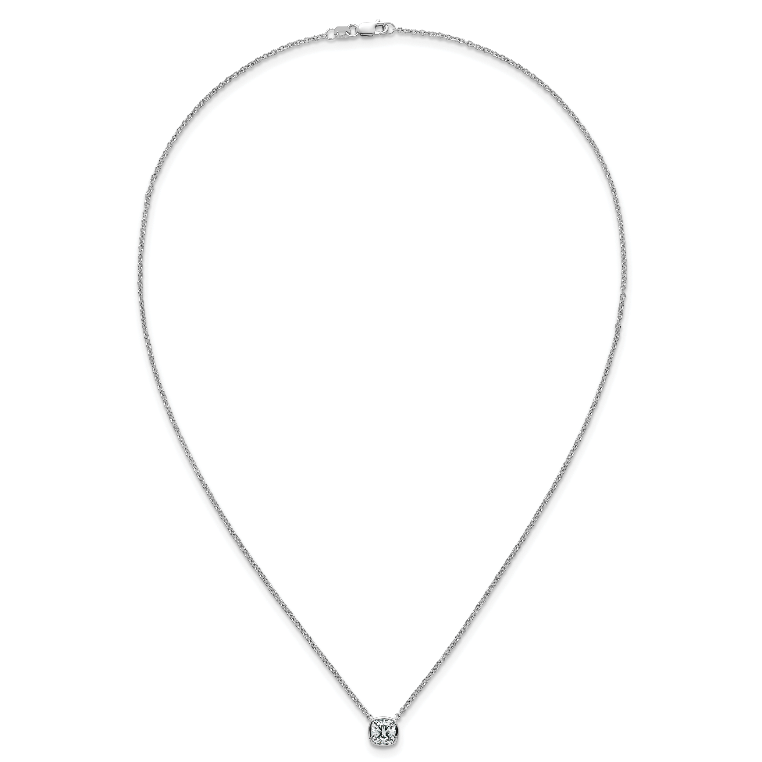14k White Gold 1 carat Certified Lab Grown Diamond VS+ F+ Cushion Complete 18 inch Bezel Set Necklace