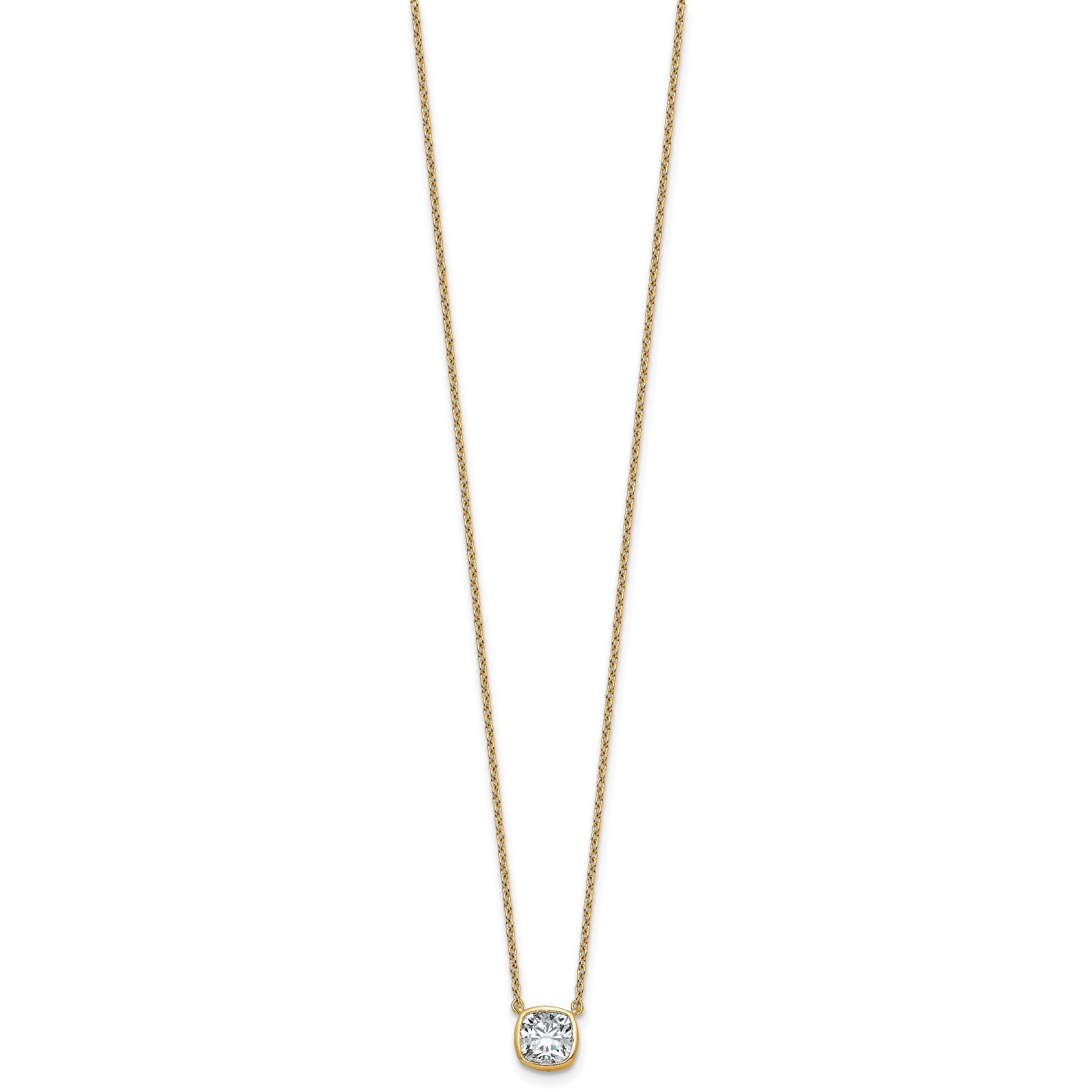 14k 1 carat Certified Lab Grown Diamond VS+ F+ Cushion Complete 18 inch Bezel Set Necklace