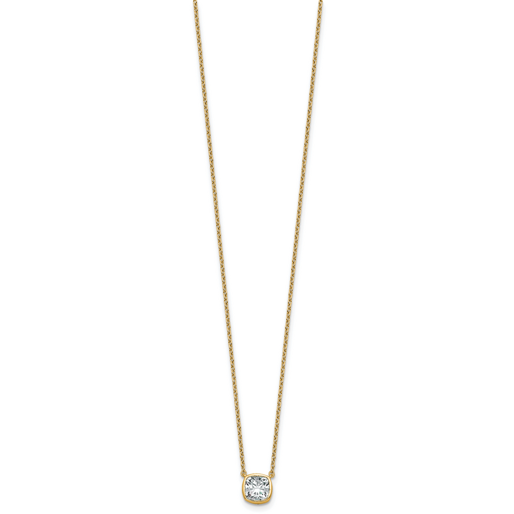14k 1 carat Certified Lab Grown Diamond VS+ F+ Cushion Complete 18 inch Bezel Set Necklace