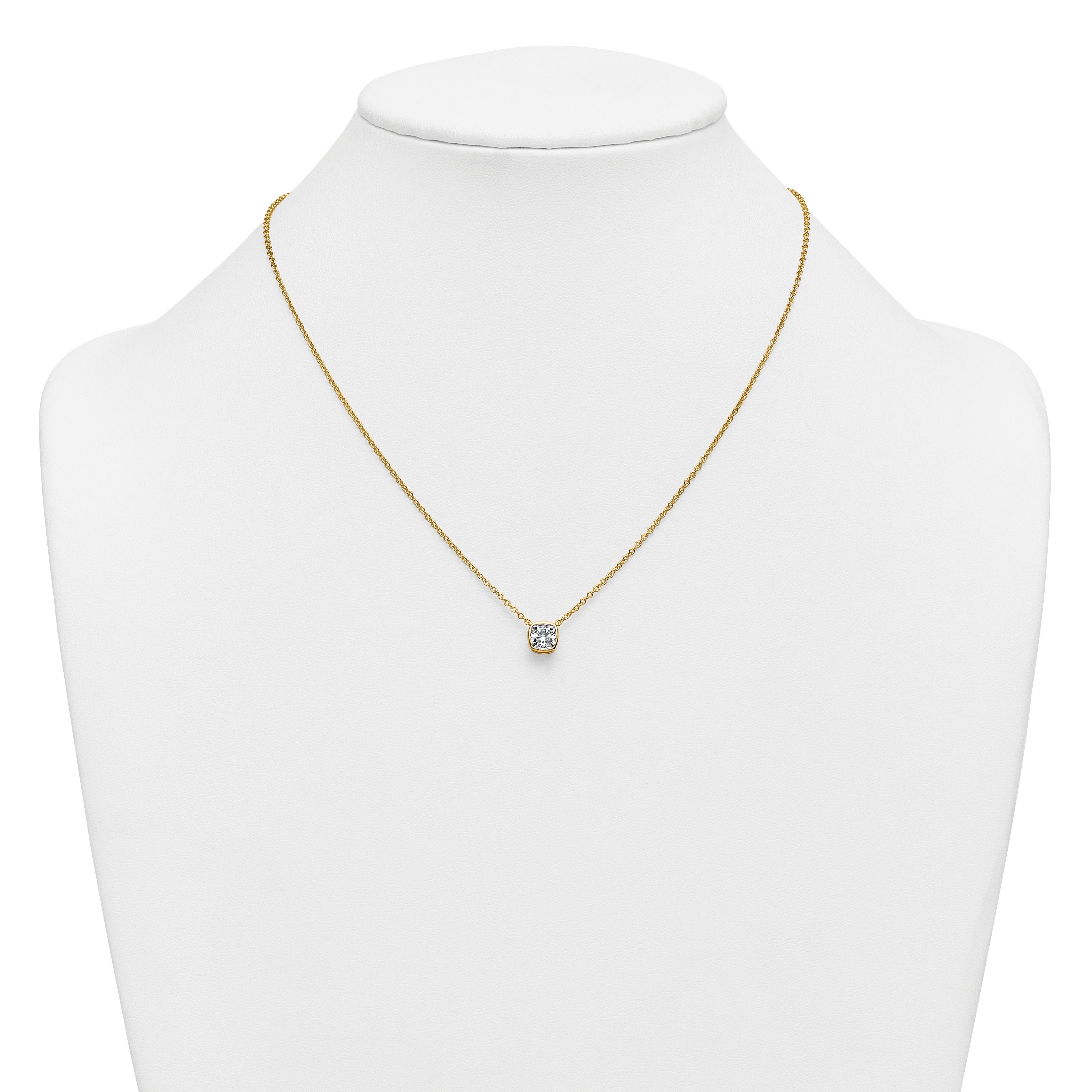 14k 1 carat Certified Lab Grown Diamond VS+ F+ Cushion Complete 18 inch Bezel Set Necklace