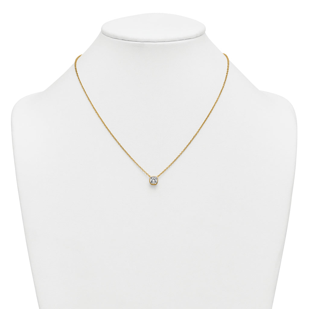 14k 1 carat Certified Lab Grown Diamond VS+ F+ Cushion Complete 18 inch Bezel Set Necklace