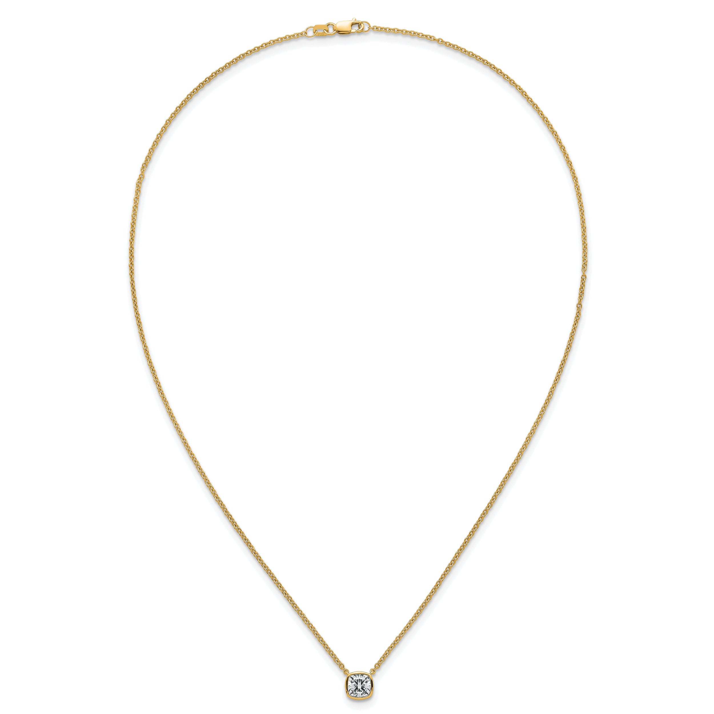 14k 1 carat Certified Lab Grown Diamond VS+ F+ Cushion Complete 18 inch Bezel Set Necklace
