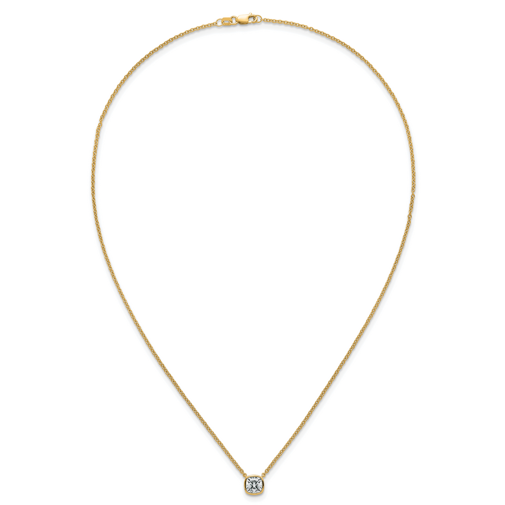 14k 1 carat Certified Lab Grown Diamond VS+ F+ Cushion Complete 18 inch Bezel Set Necklace