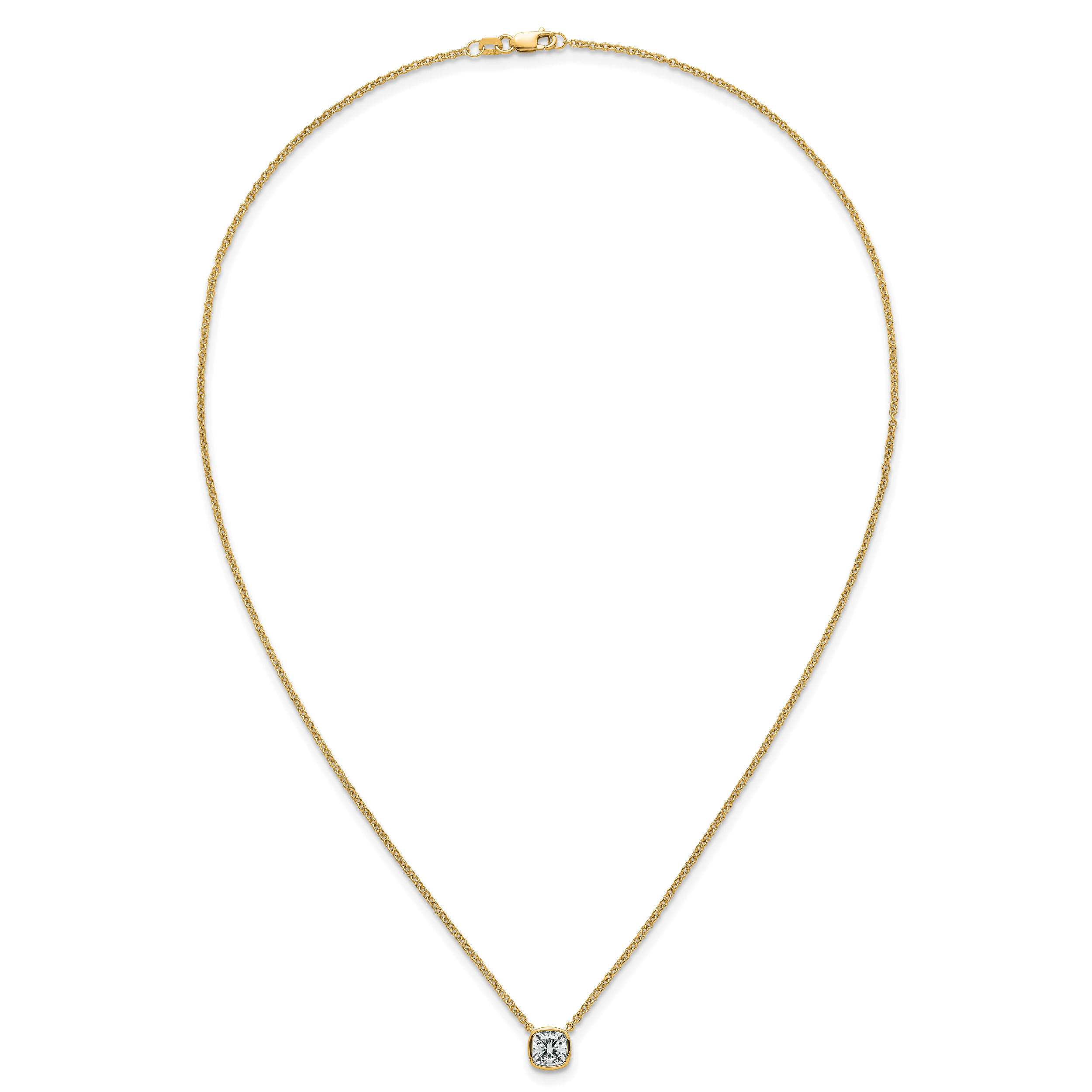 14k 1 carat Certified Lab Grown Diamond VS+ F+ Cushion Complete 18 inch Bezel Set Necklace