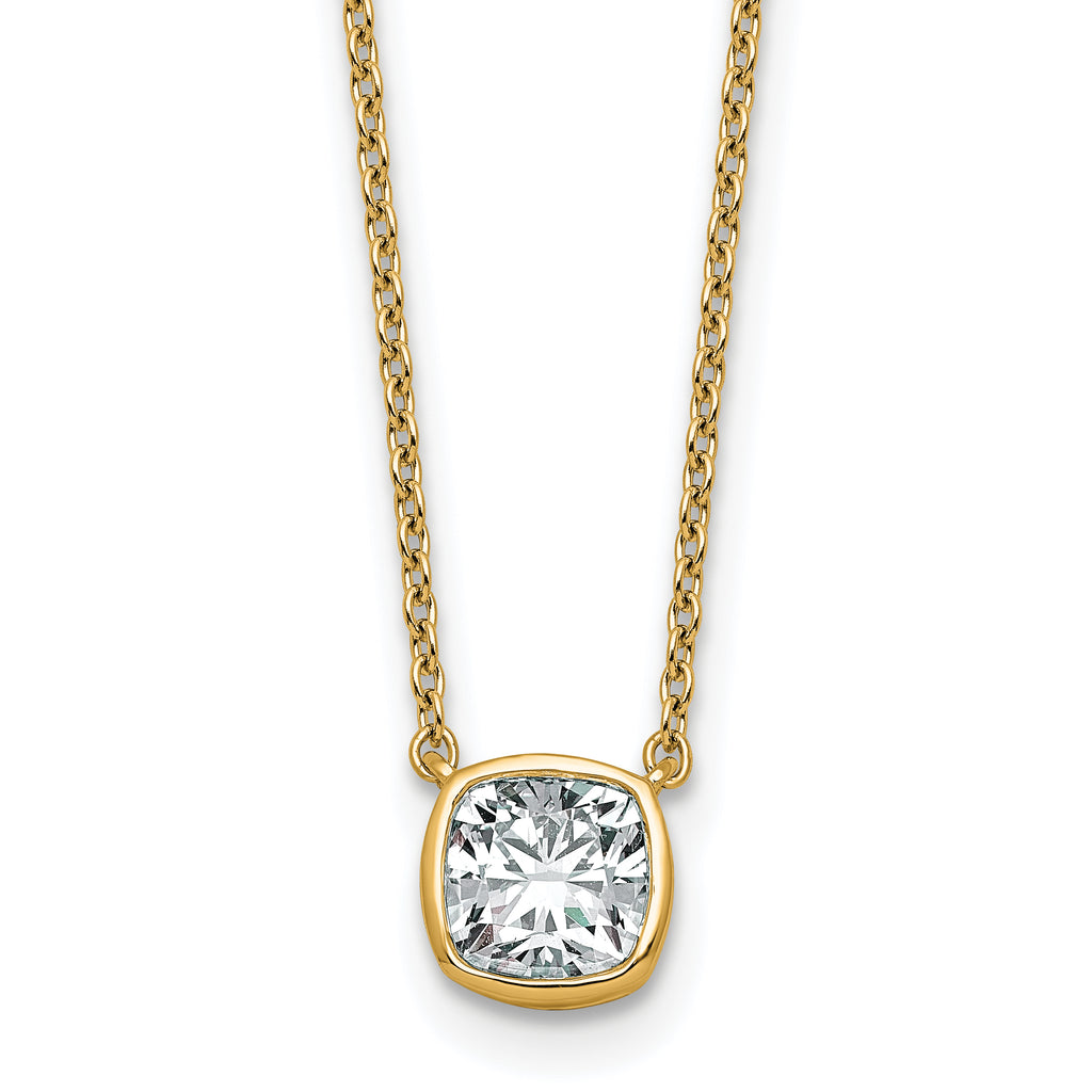 14k 1 carat Certified Lab Grown Diamond VS+ F+ Cushion Complete 18 inch Bezel Set Necklace