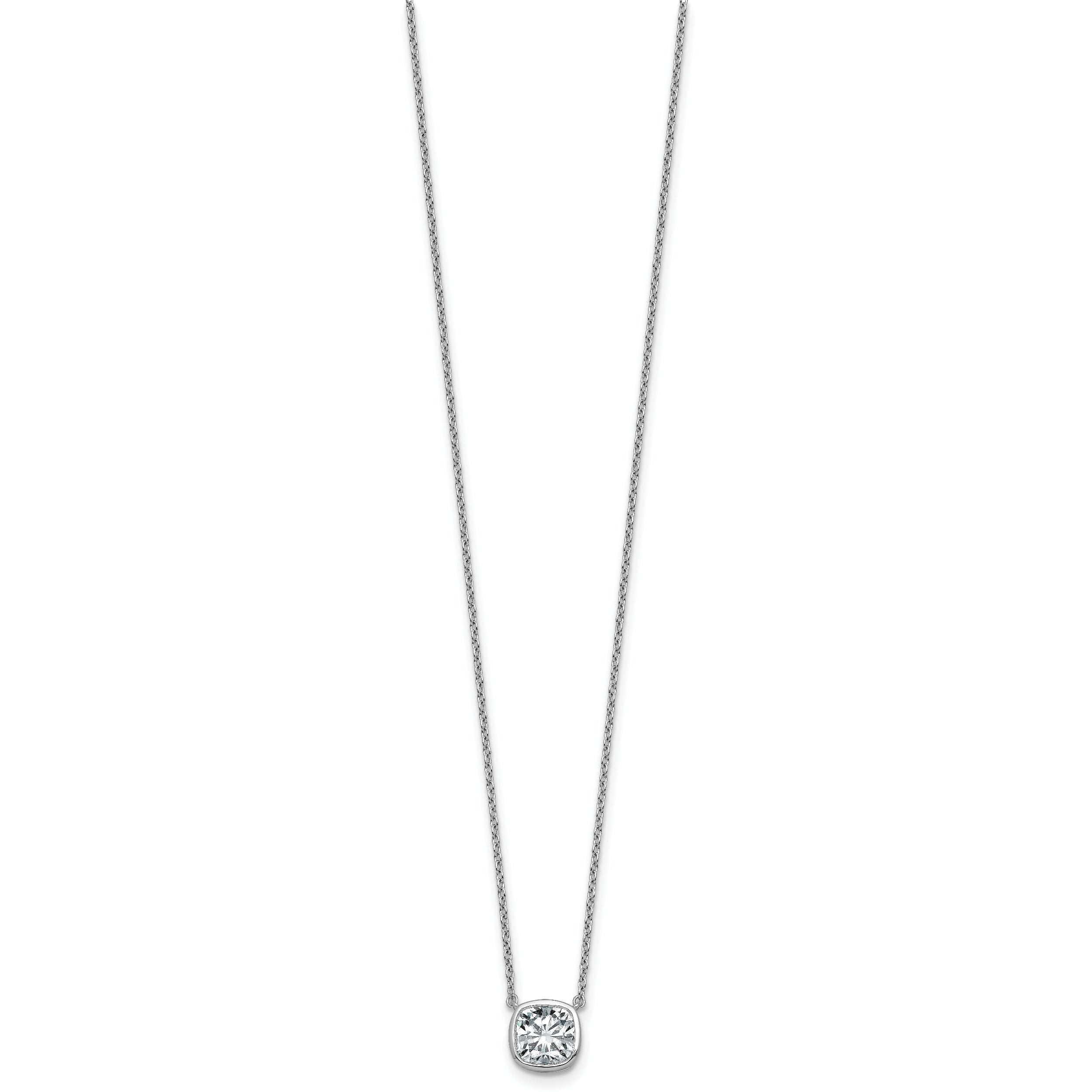 14k White Gold 1 1/2 carat Certified Lab Grown Diamond VS+ F+ Cushion Complete 18 inch Bezel Set Necklace