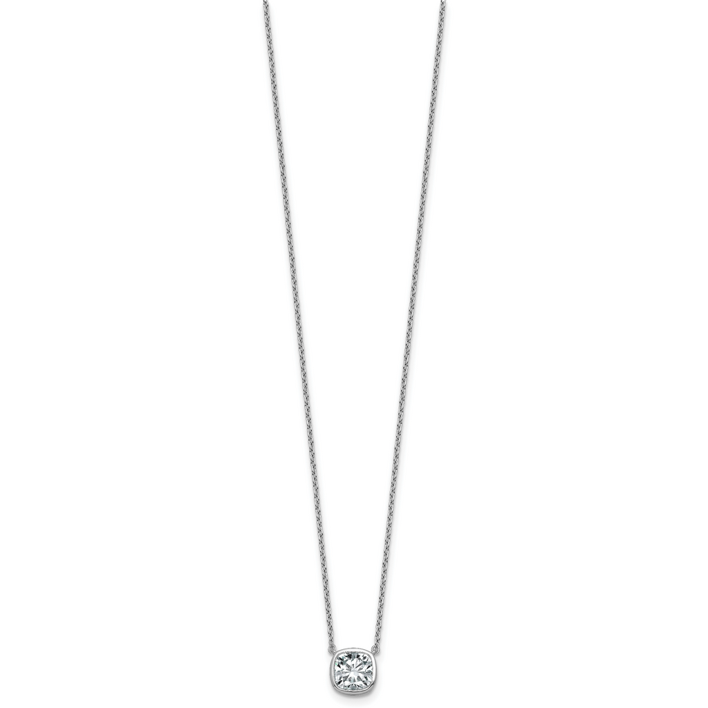 14k White Gold 1 1/2 carat Certified Lab Grown Diamond VS+ F+ Cushion Complete 18 inch Bezel Set Necklace