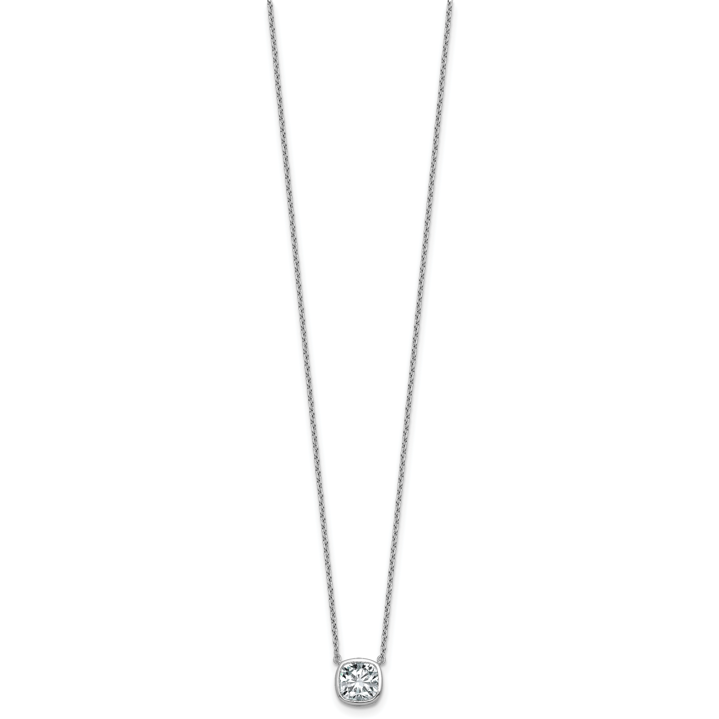 14k White Gold 1 1/2 carat Certified Lab Grown Diamond VS+ F+ Cushion Complete 18 inch Bezel Set Necklace