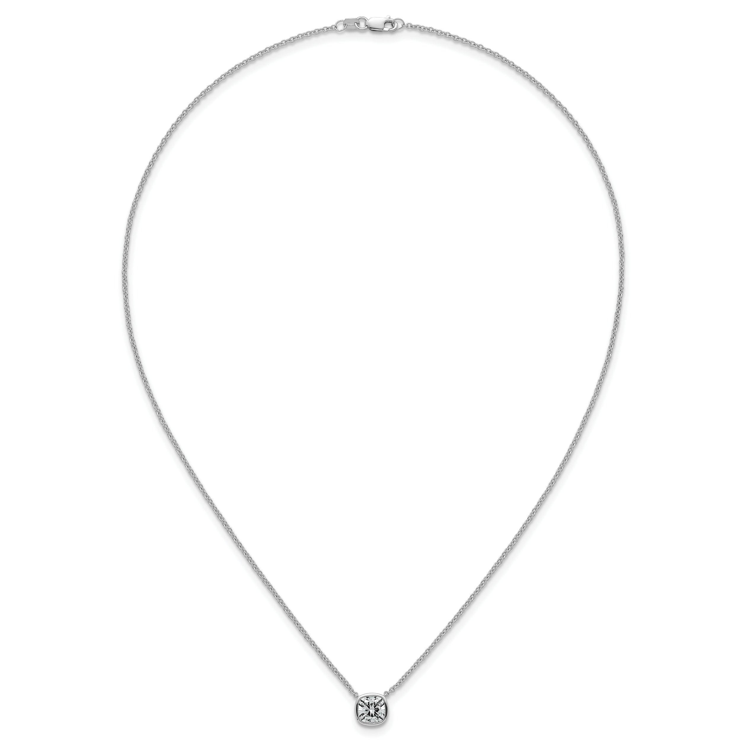 14k White Gold 1 1/2 carat Certified Lab Grown Diamond VS+ F+ Cushion Complete 18 inch Bezel Set Necklace