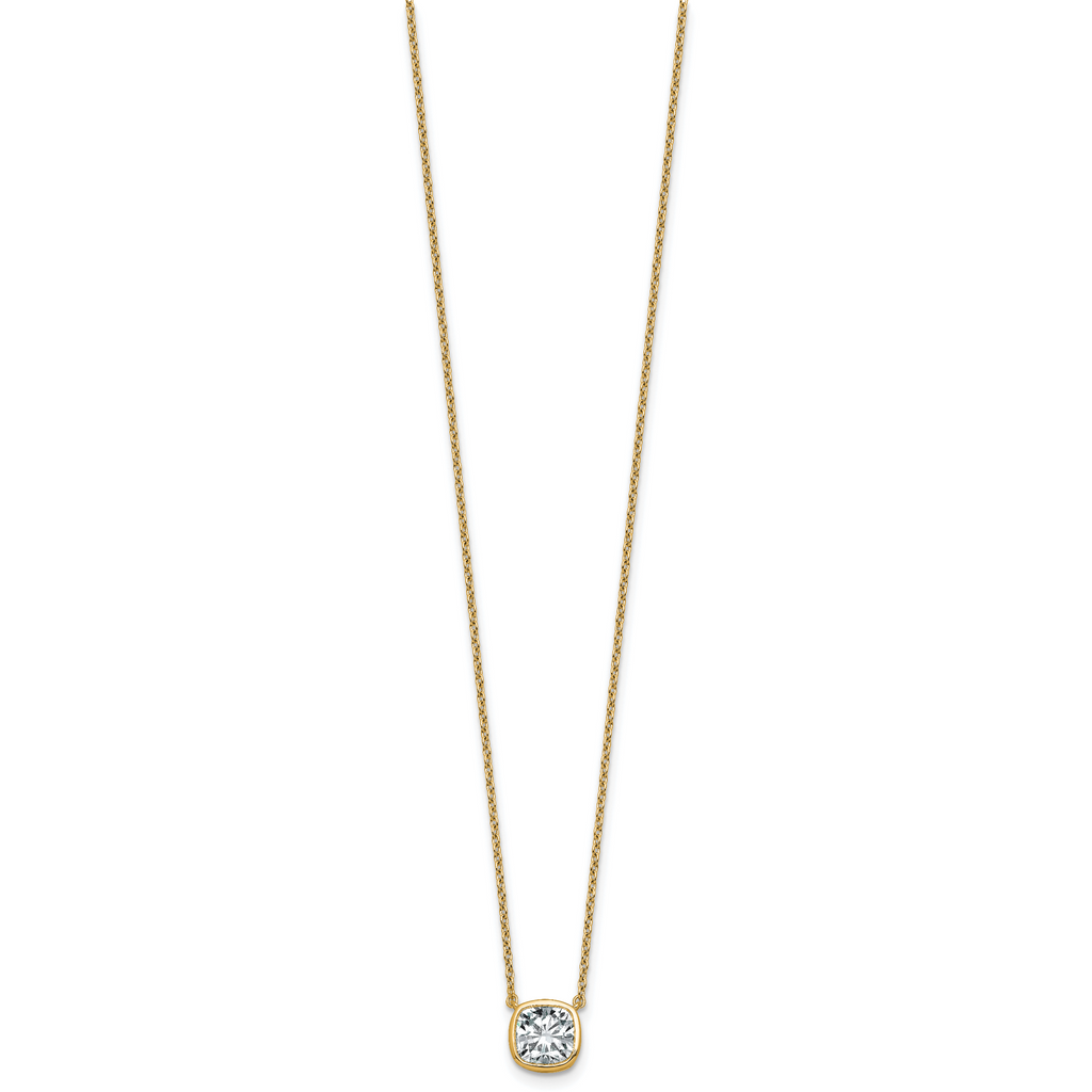 14k 1 1/2 carat Certified Lab Grown Diamond VS+ F+ Cushion Complete 18 inch Bezel Set Necklace