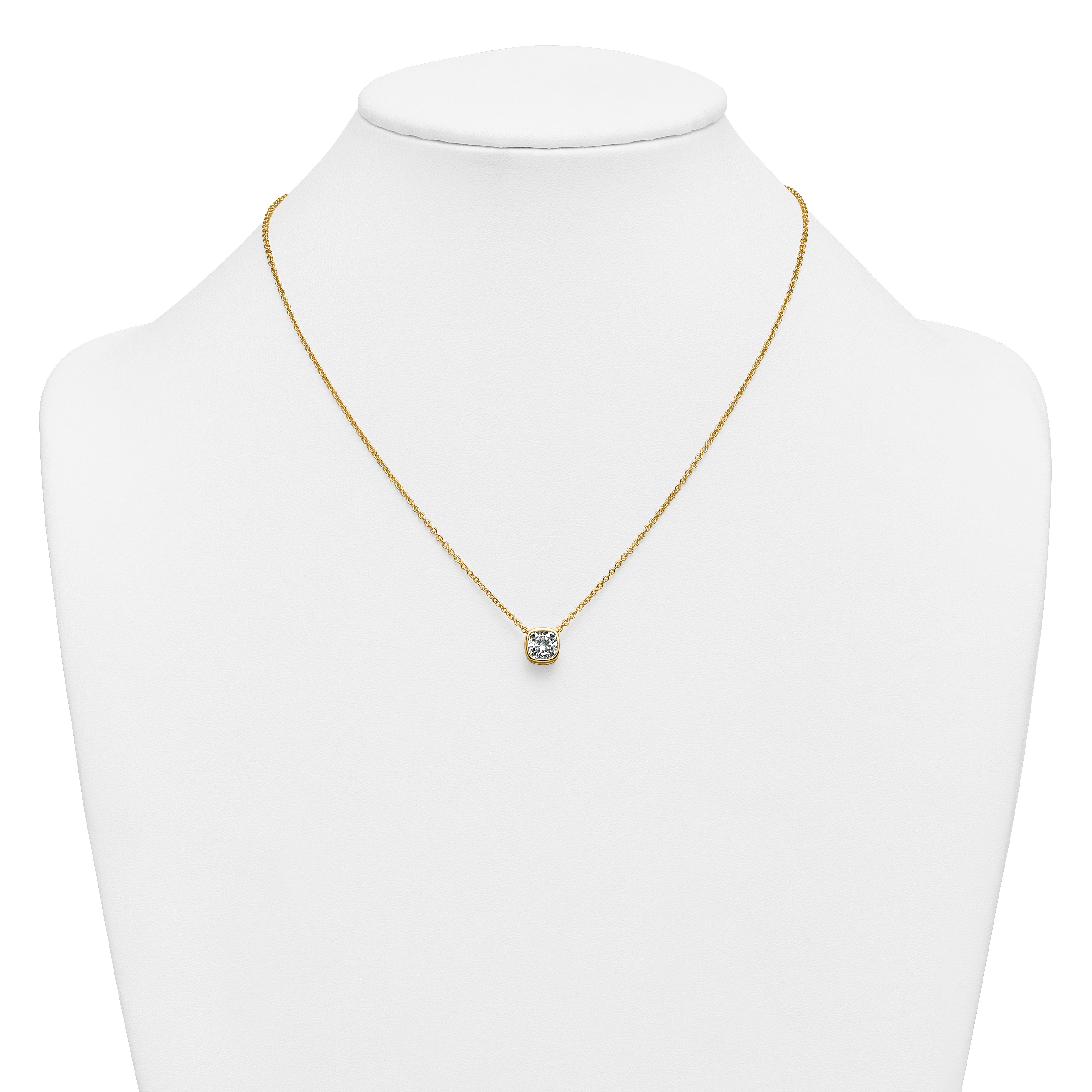 14k 1 1/2 carat Certified Lab Grown Diamond VS+ F+ Cushion Complete 18 inch Bezel Set Necklace