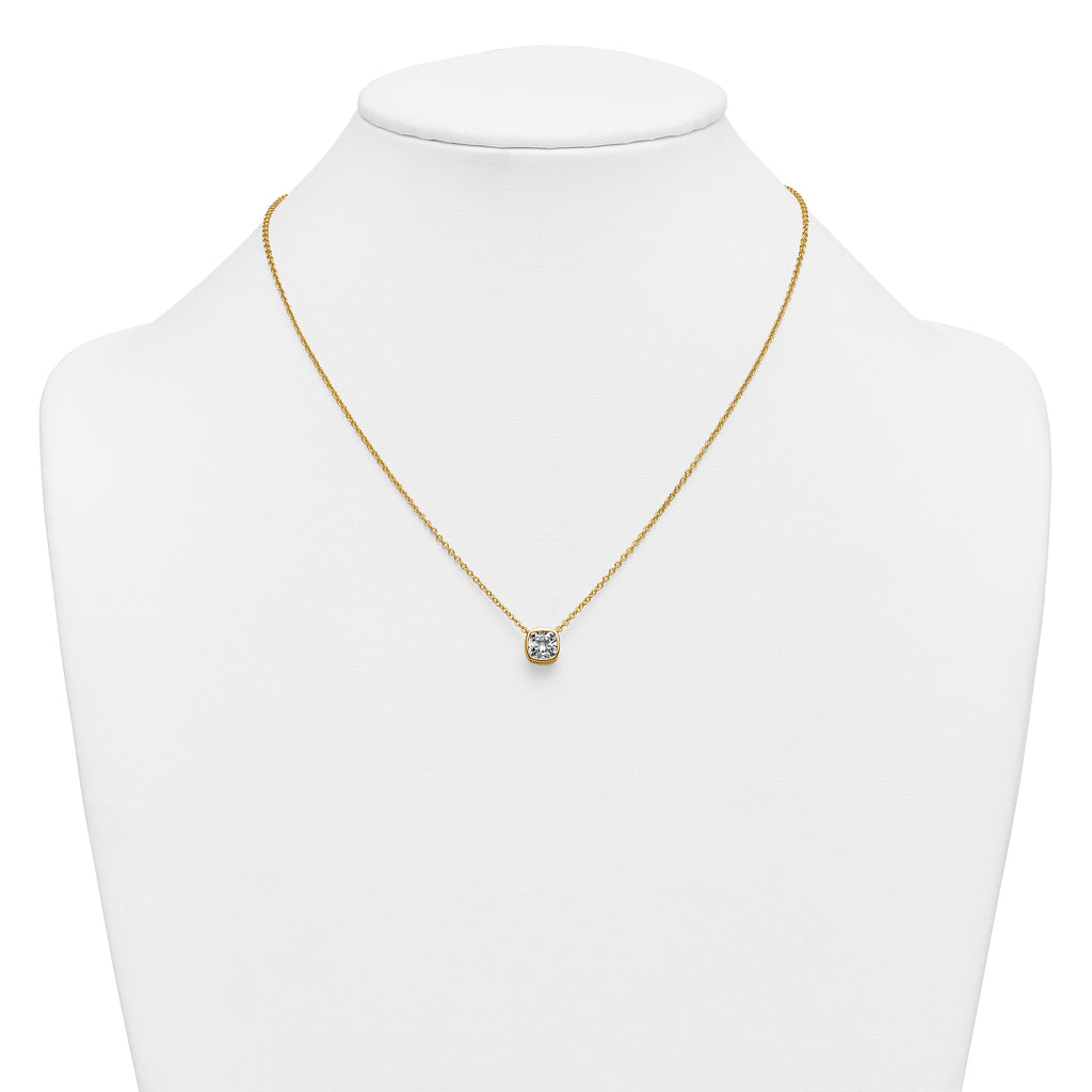 14k 1 1/2 carat Certified Lab Grown Diamond VS+ F+ Cushion Complete 18 inch Bezel Set Necklace