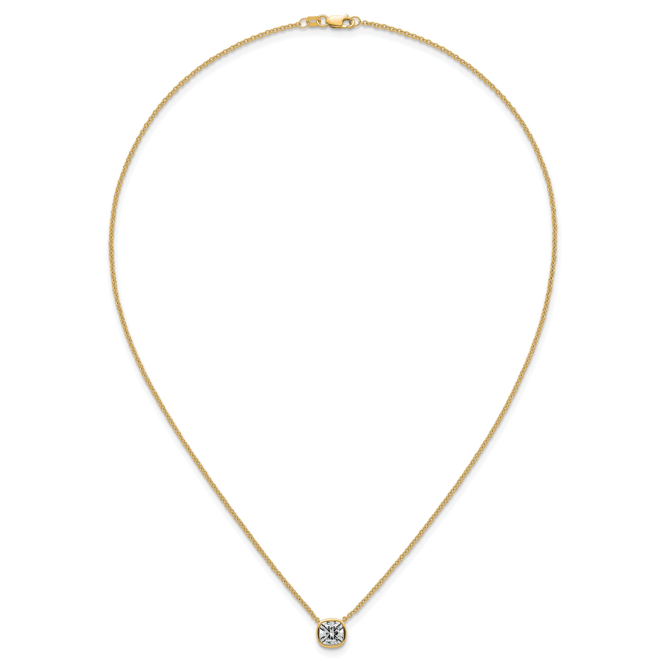 14k 1 1/2 carat Certified Lab Grown Diamond VS+ F+ Cushion Complete 18 inch Bezel Set Necklace