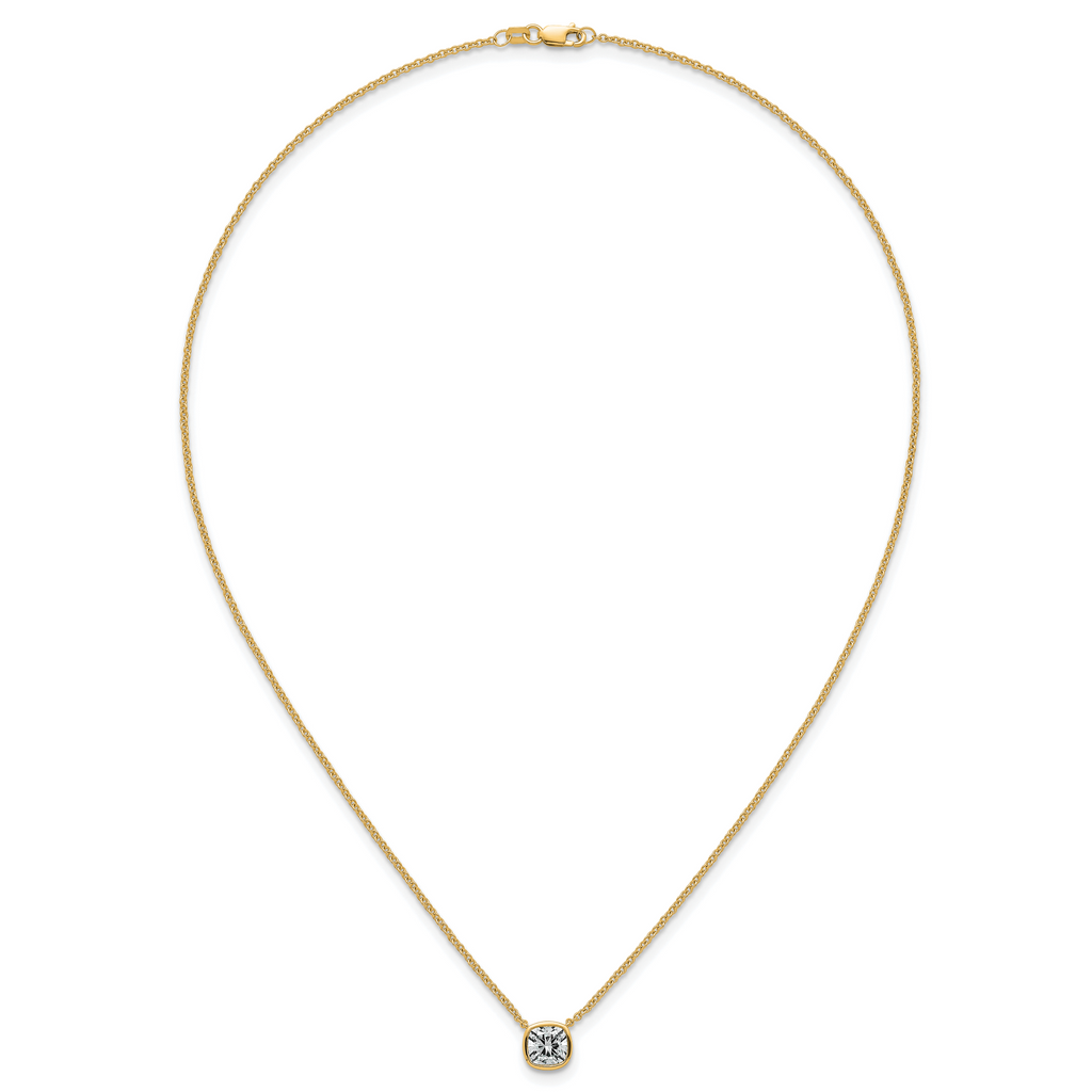 14k 1 1/2 carat Certified Lab Grown Diamond VS+ F+ Cushion Complete 18 inch Bezel Set Necklace