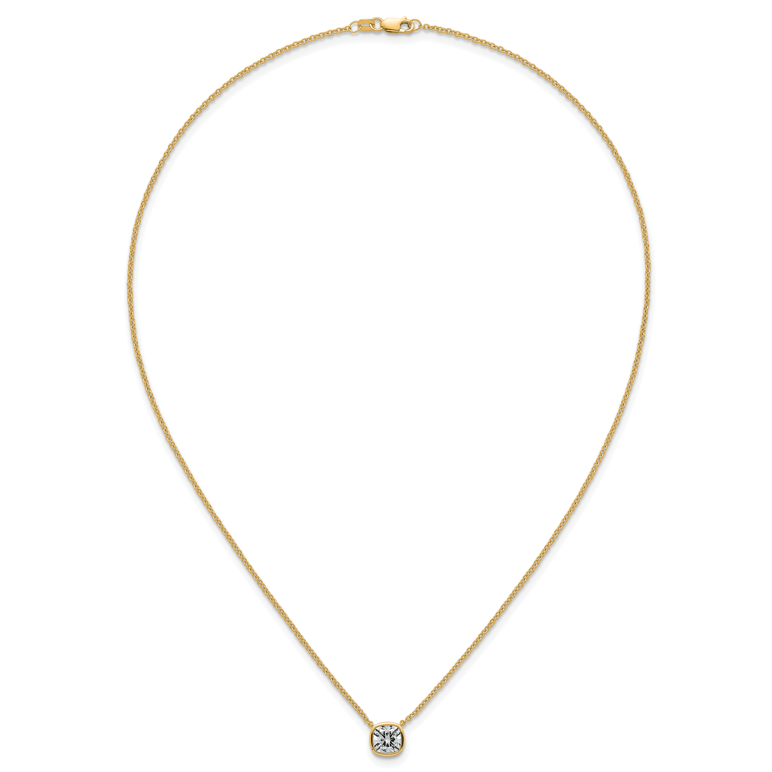 14k 1 1/2 carat Certified Lab Grown Diamond VS+ F+ Cushion Complete 18 inch Bezel Set Necklace